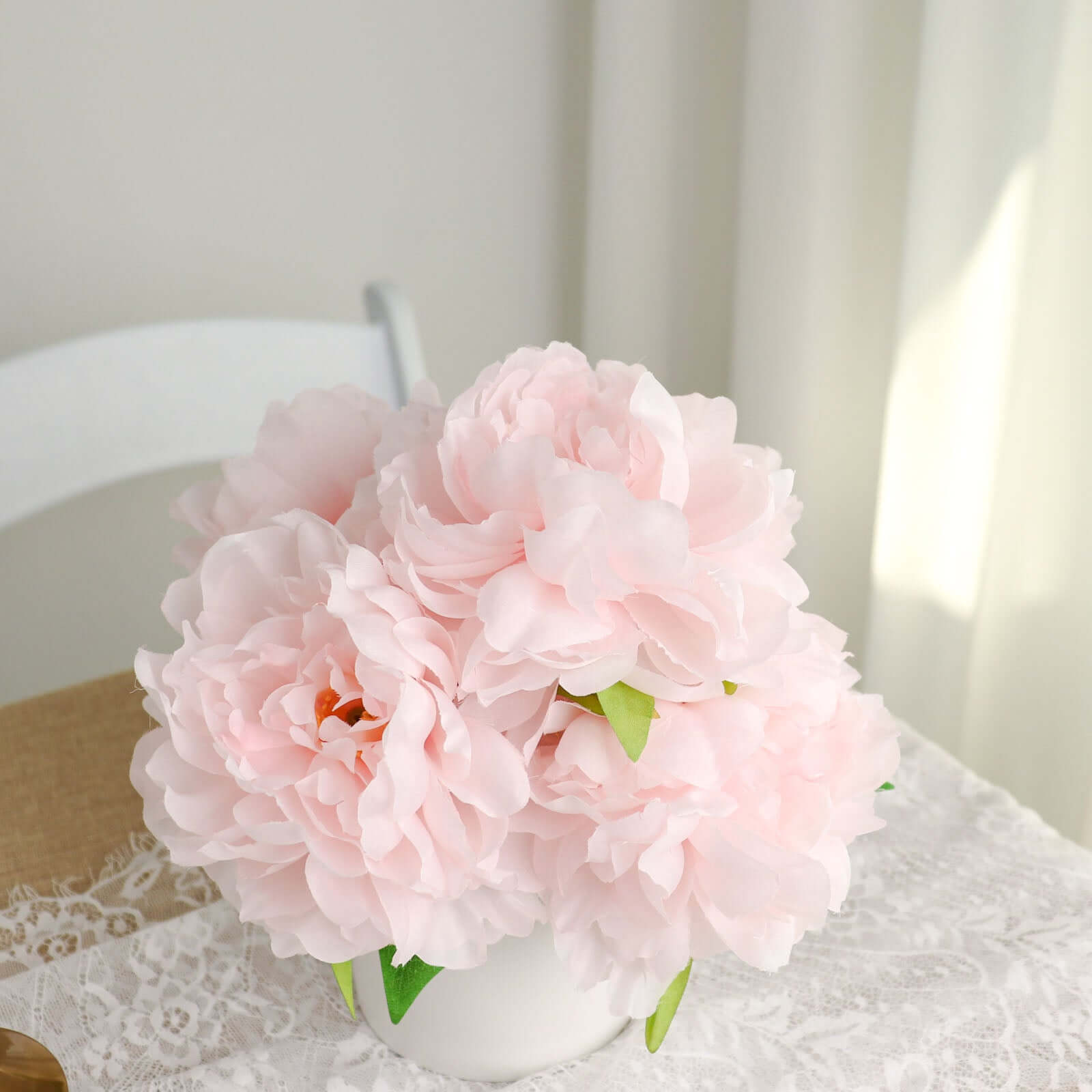 2 Bushes 17" Blush Artificial Silk Peony Flower Bouquets, Real Touch Peonies Spray