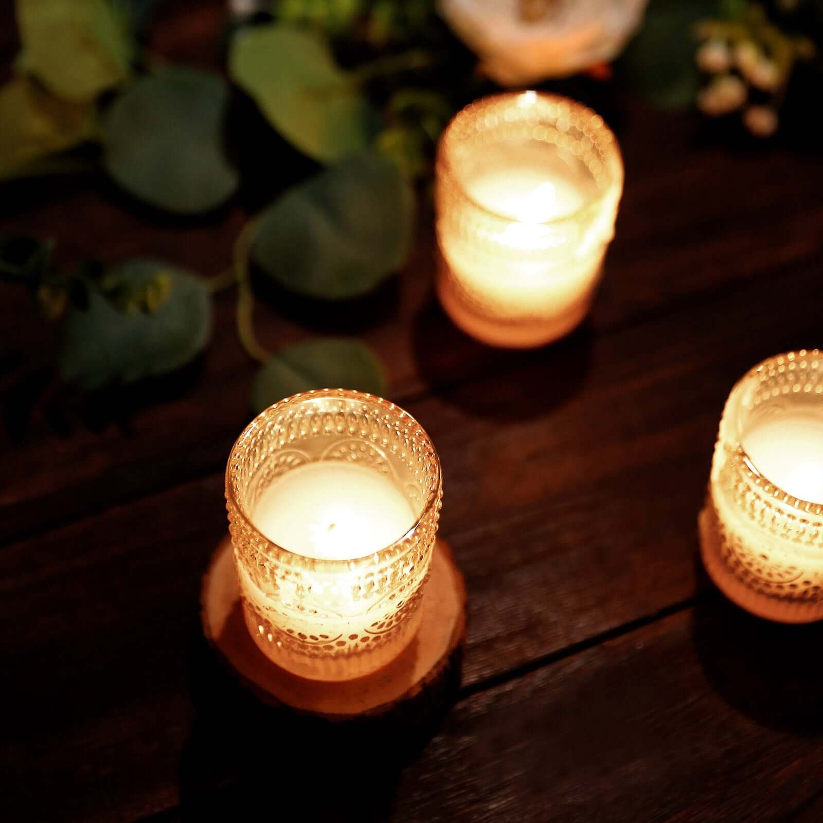 6-Pack Amber Gold Glass Votive Tealight Holders - Stylish Primrose Design for Weddings & Décor