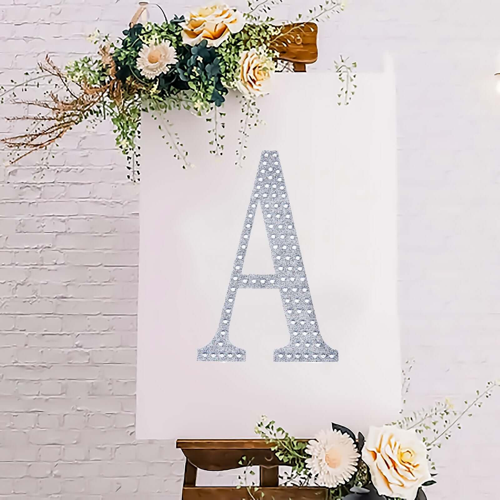 Decorative Rhinestone Alphabet "A" Letter Stickers, Glitter Adhesive Craft Letters Silver DIY Sparkle Embellishments 8"