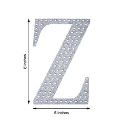 Decorative Rhinestone Alphabet "Z" Letter Stickers, Glitter Adhesive Craft Letters Silver DIY Sparkle Embellishments 8"