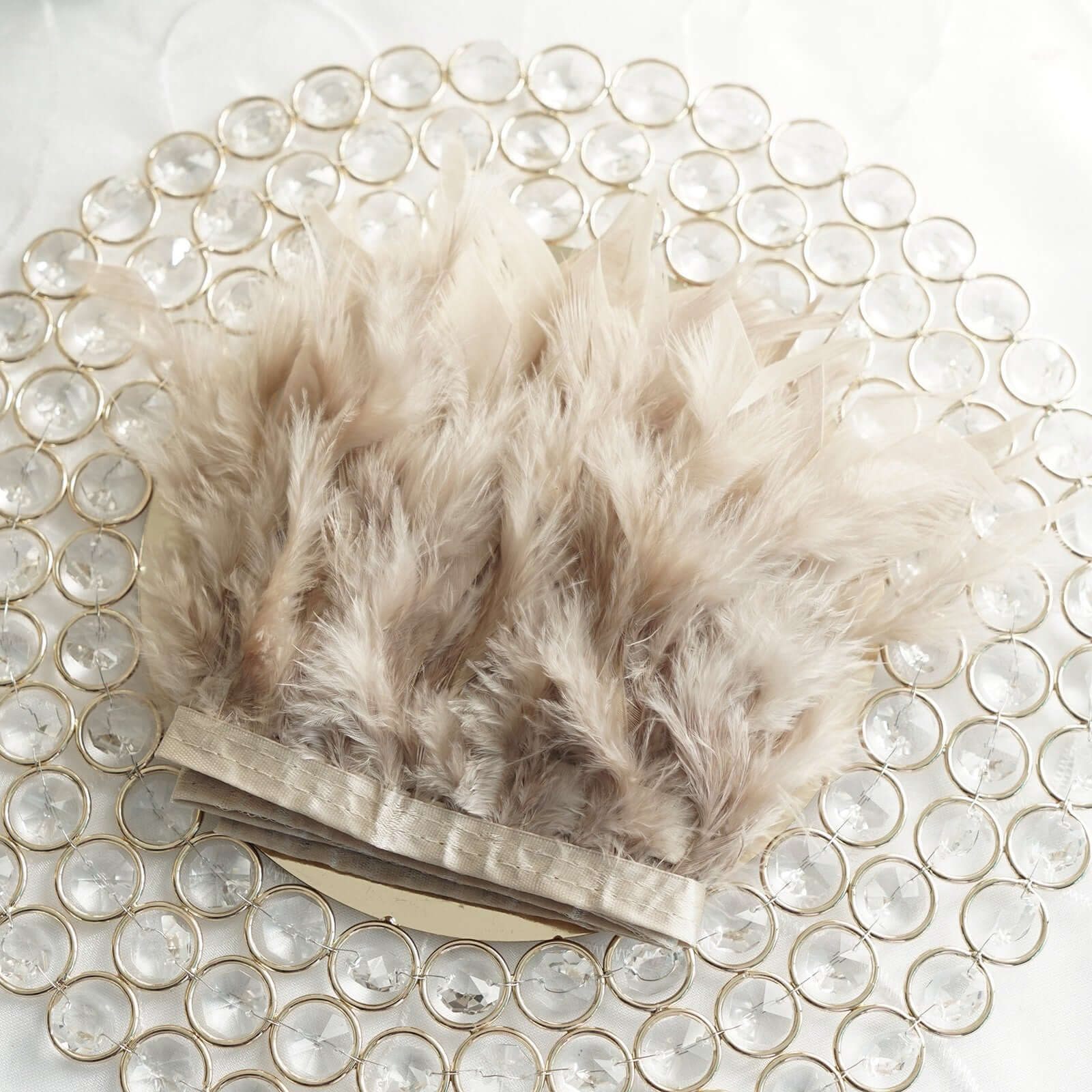 39" Natural Real Turkey Feather Fringe Trim With Satin Ribbon Tape