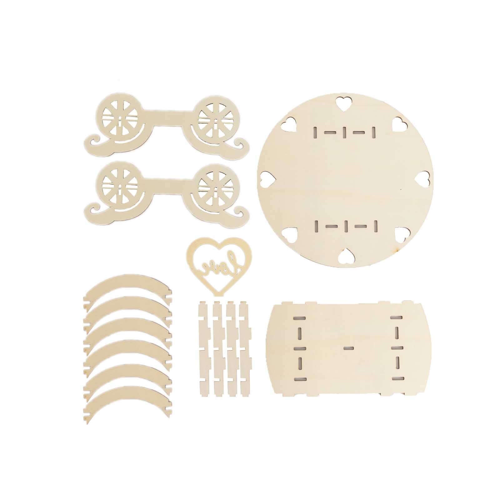 Wooden Wedding Cake Stand Carriage Shape Natural with Laser Cut Design - Round Cupcake Holder Display Plate 12"