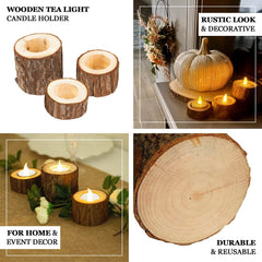 Set of 3 Rustic Wood Slice Votive Candle Holders - Tree Branch Wedding Table Décor 2.75", 1.5", 1.25"