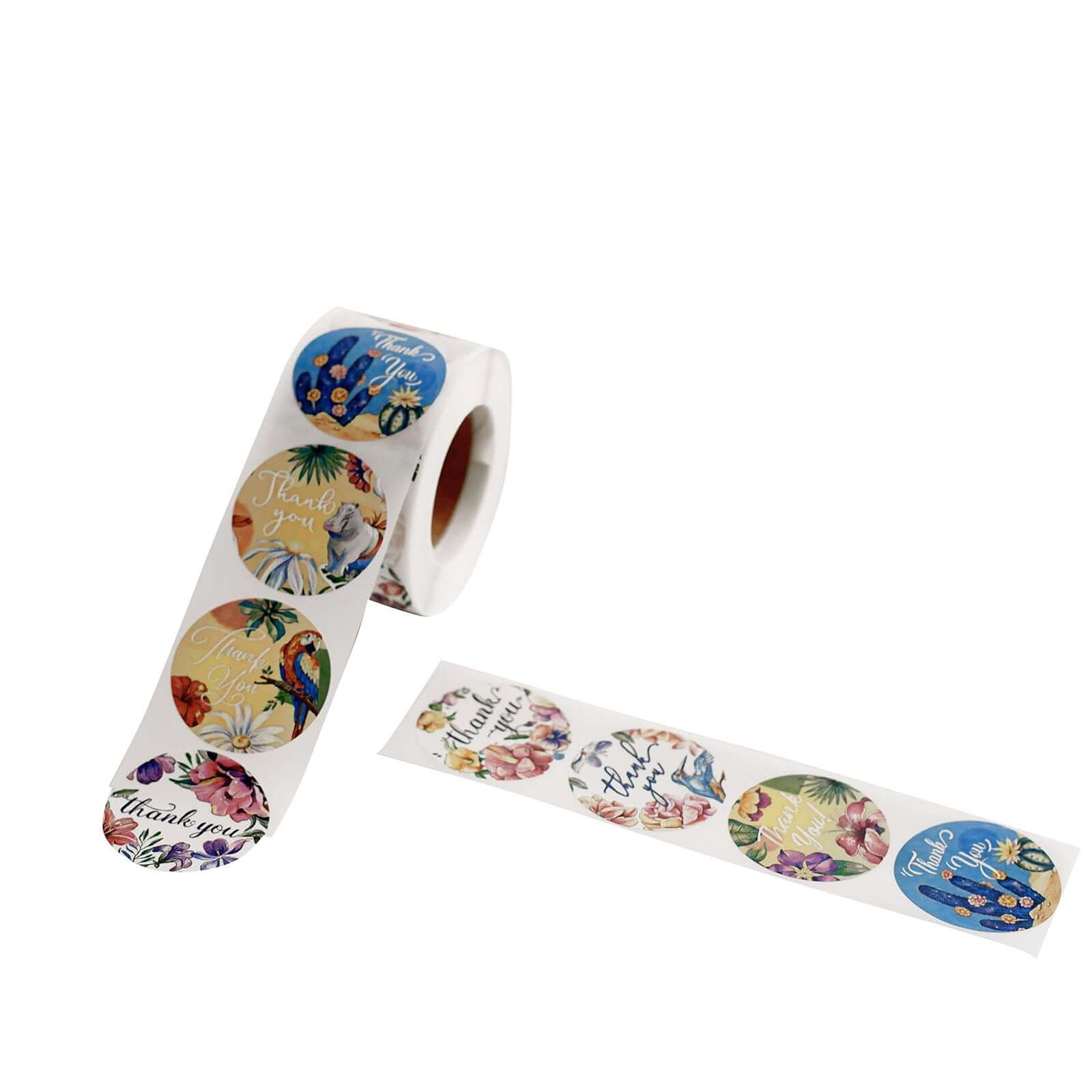 500Pcs 1.5" Thank You Tropical Colorful Floral Stickers Roll, Labels For DIY Envelope Seal - Round