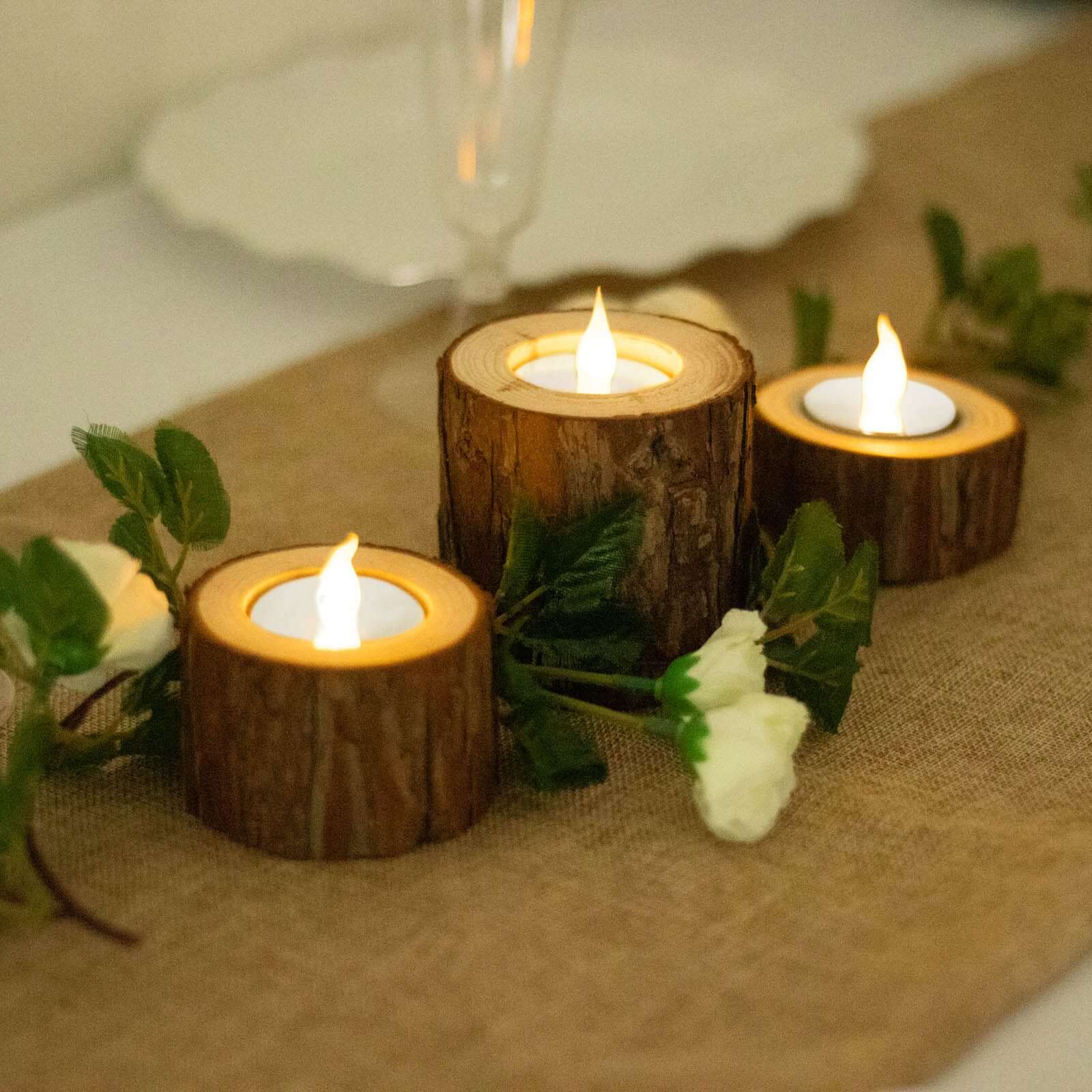 Set of 3 Rustic Wood Slice Votive Candle Holders - Tree Branch Wedding Table Décor 2.75", 1.5", 1.25"