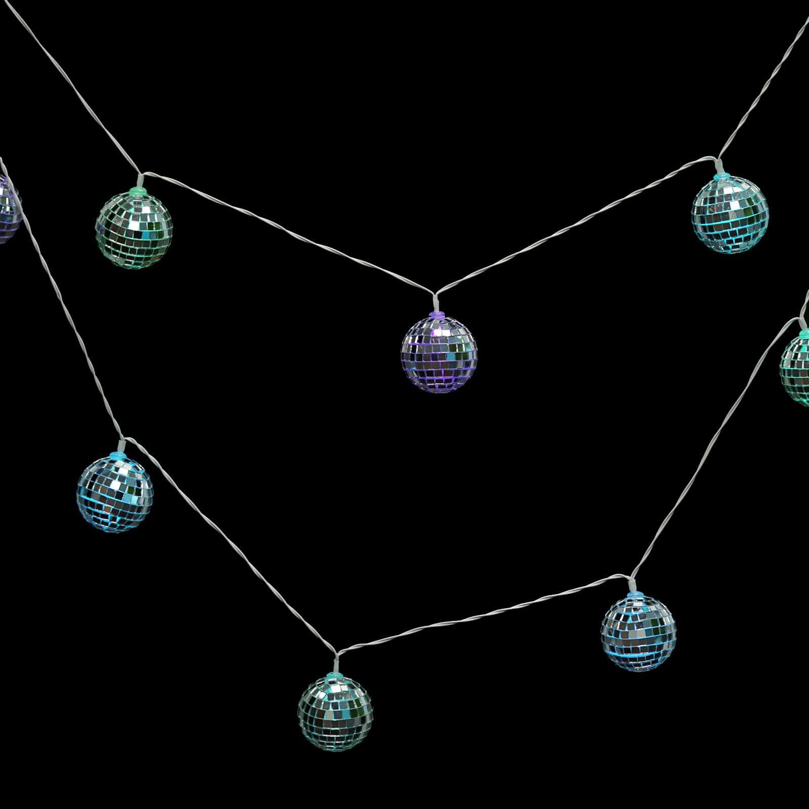 15 LED String Light Garland Silver Disco Mirror Ball Multicolor - Battery Operated for Events 6ft