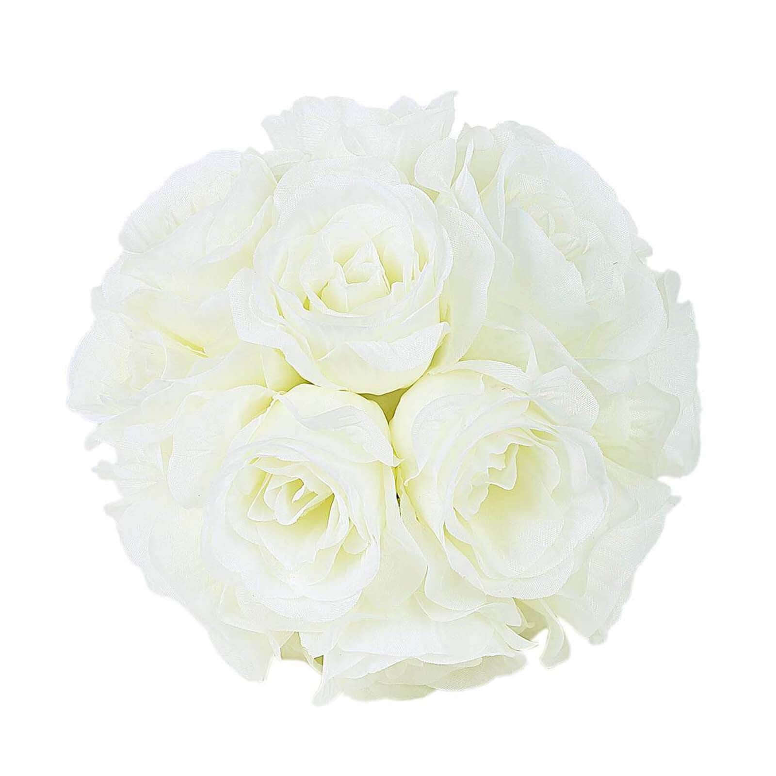 2 Pack 7" Cream Artificial Silk Rose Kissing Ball, Faux Flower Ball