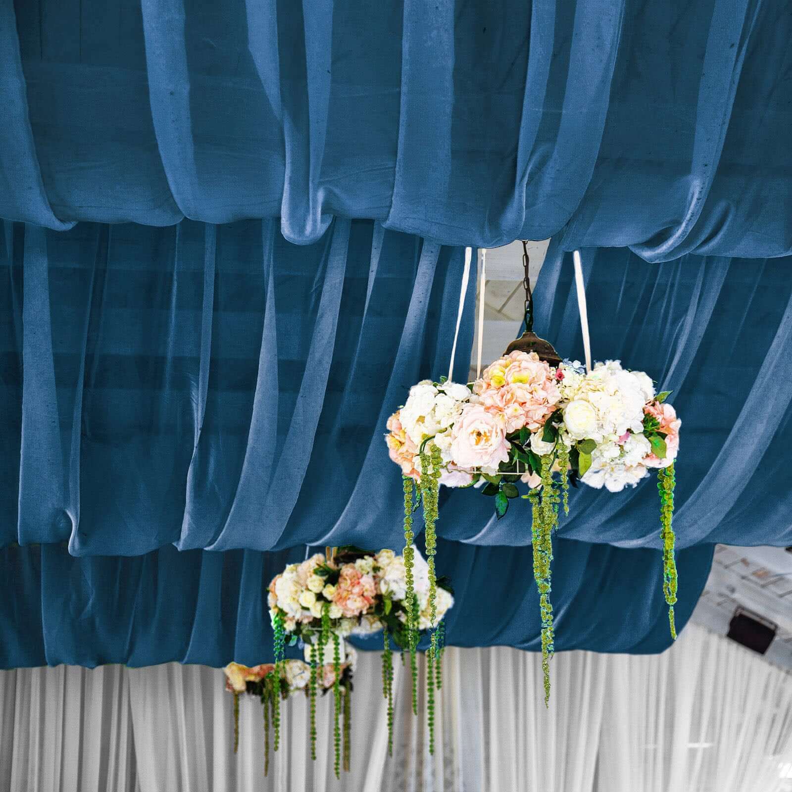 5ftx14ft Navy Blue Chiffon Curtain Panel, Durable Flame Resistant Backdrop Ceiling Drapery With Rod Pocket