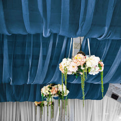 5ftx14ft Navy Blue Chiffon Curtain Panel, Durable Flame Resistant Backdrop Ceiling Drapery With Rod Pocket