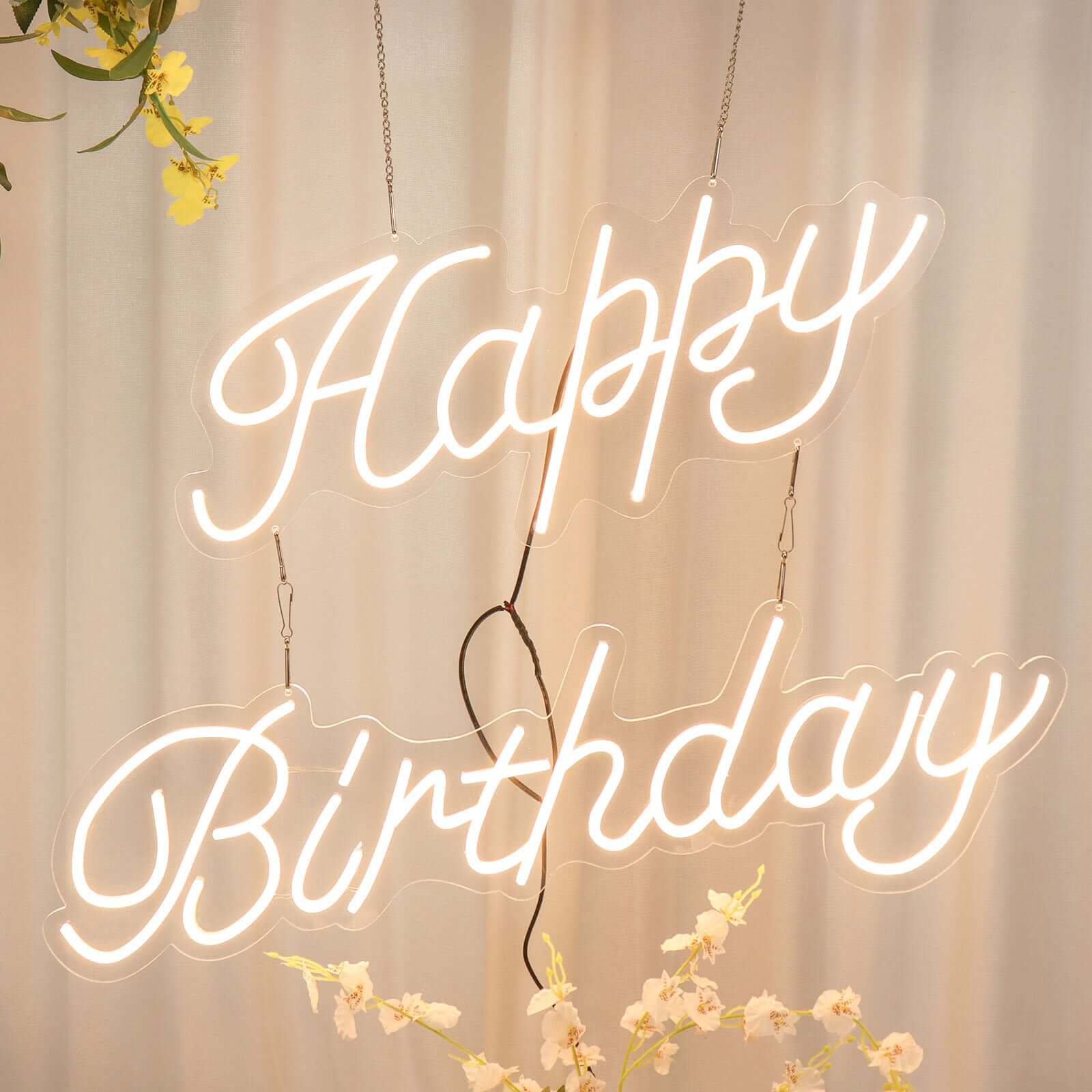 32" Happy Birthday Neon Light Sign, LED Reusable Wall Décor Lights With 5ft Hanging Chain