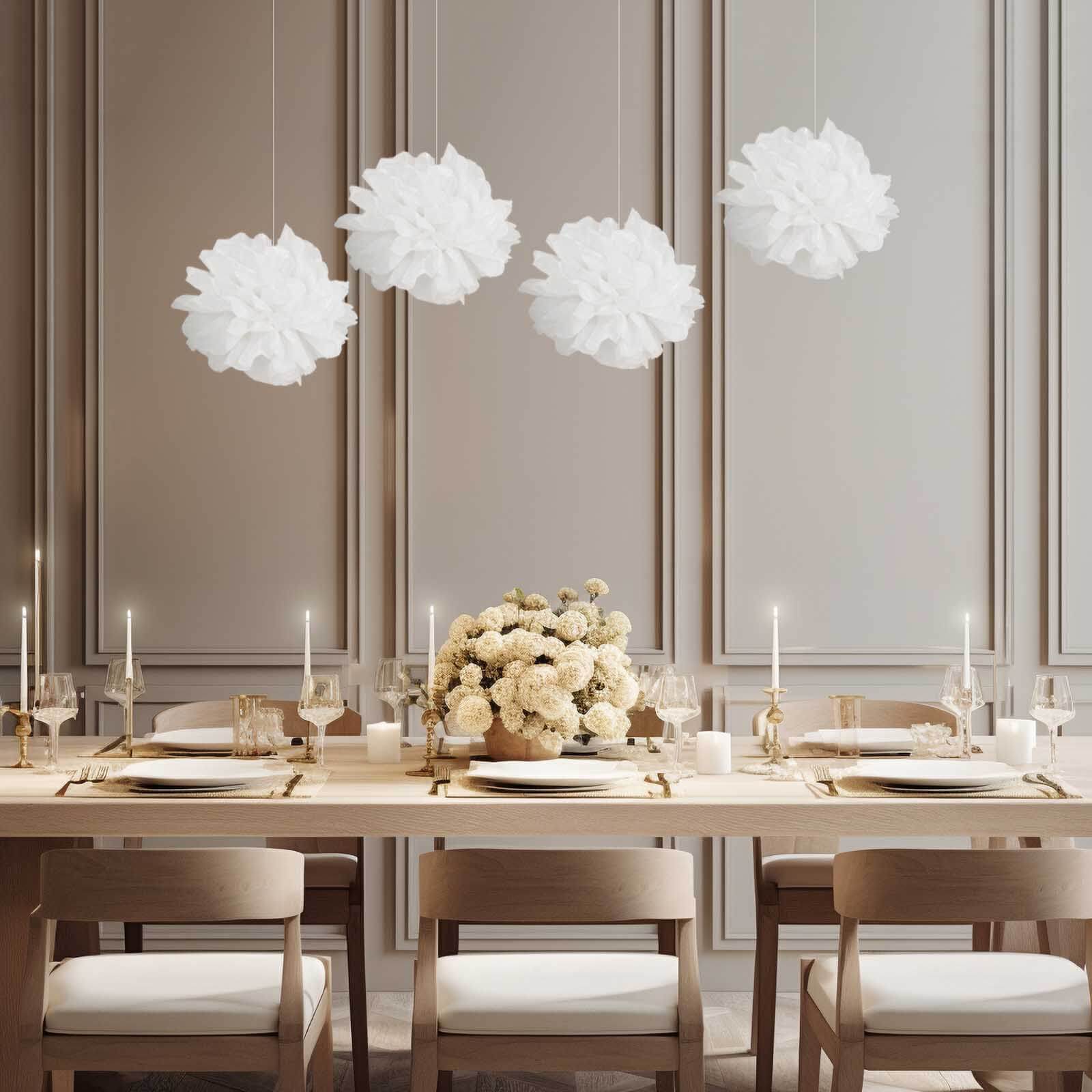 6 Pack 10" White Tissue Paper Pom Poms Flower Balls, Ceiling Wall Hanging Decorations