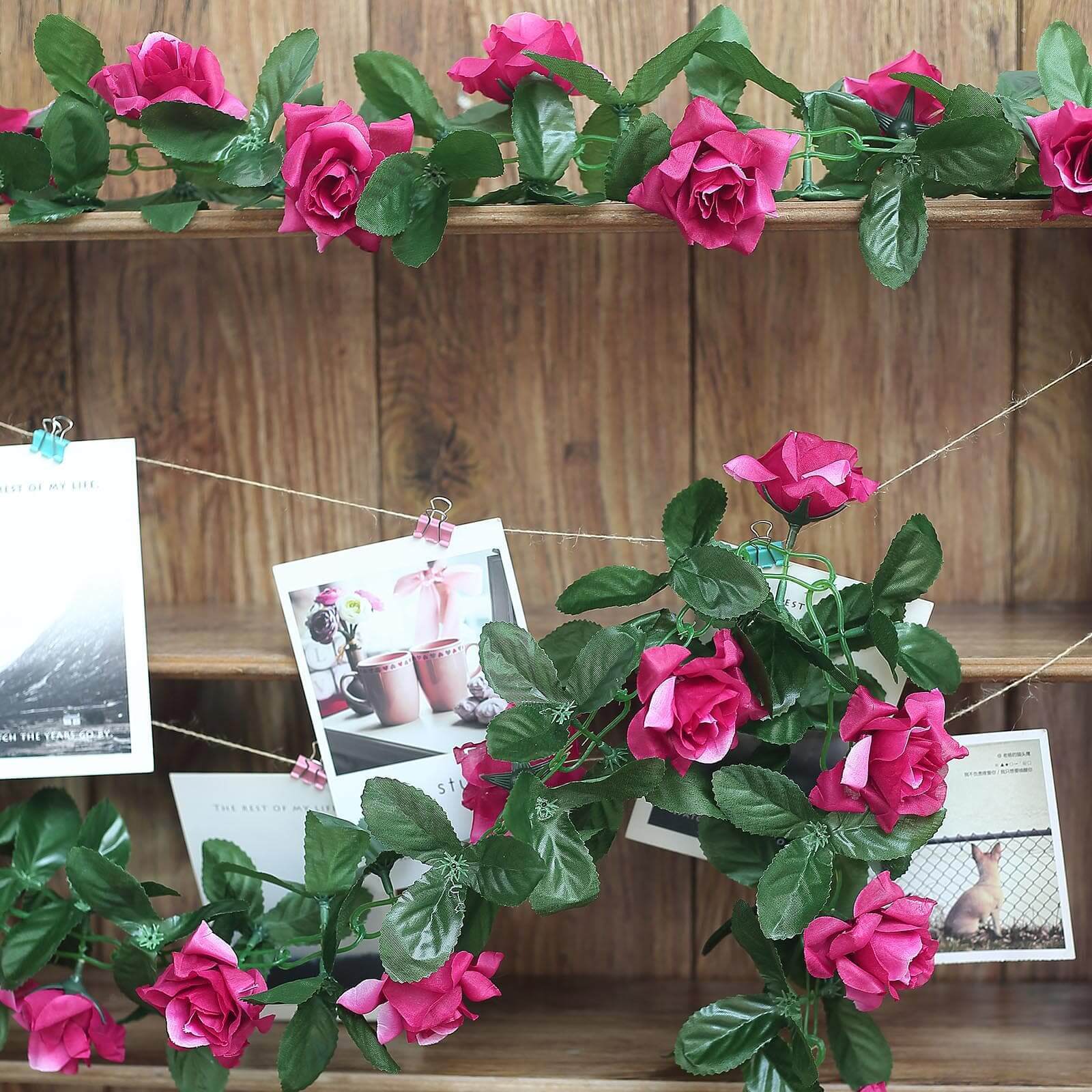 6ft Fuchsia Artificial Silk Rose Garland UV Protected Flower Chain