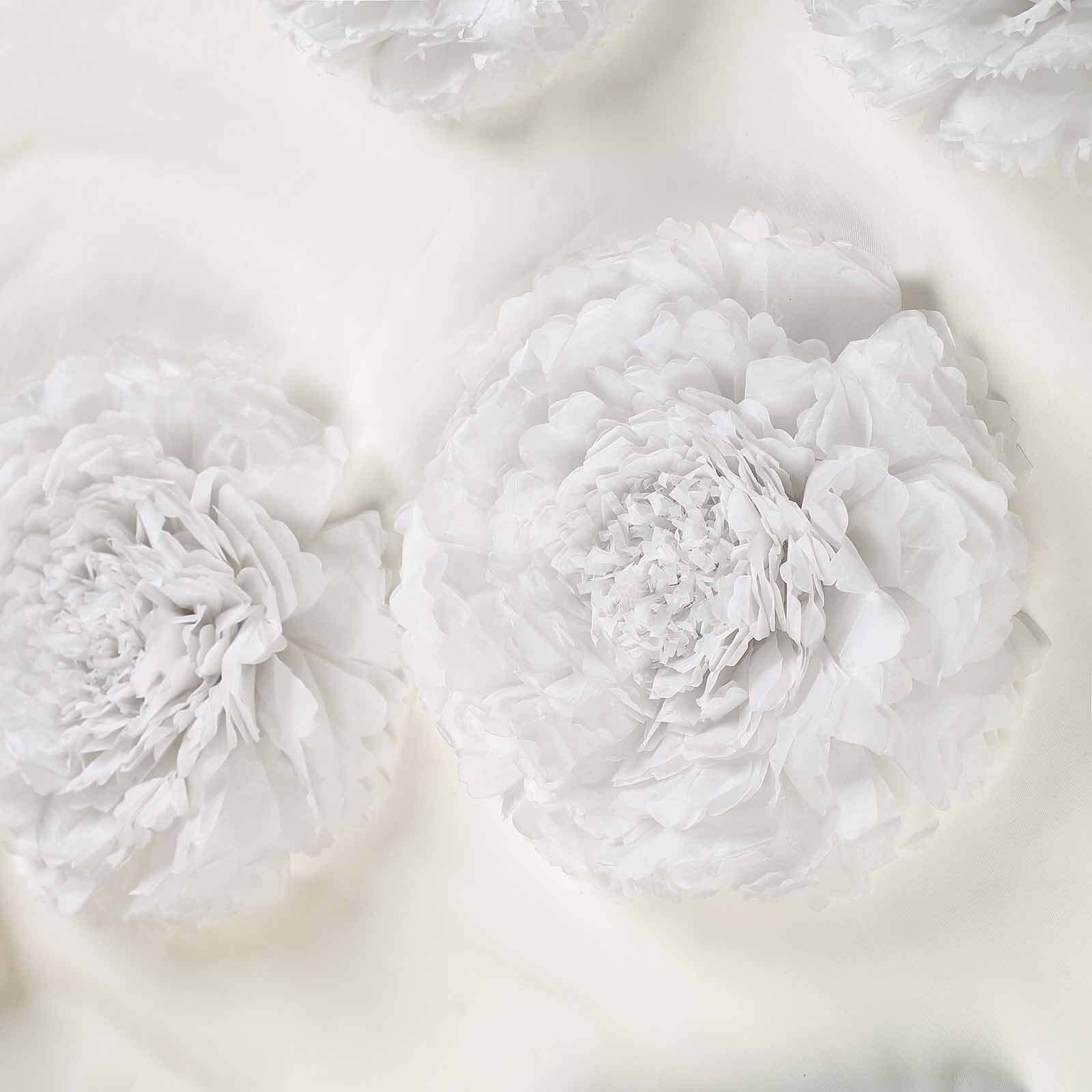 Set of 6 White Carnation 3D Paper Flowers Wall Decor - 7",9",11"