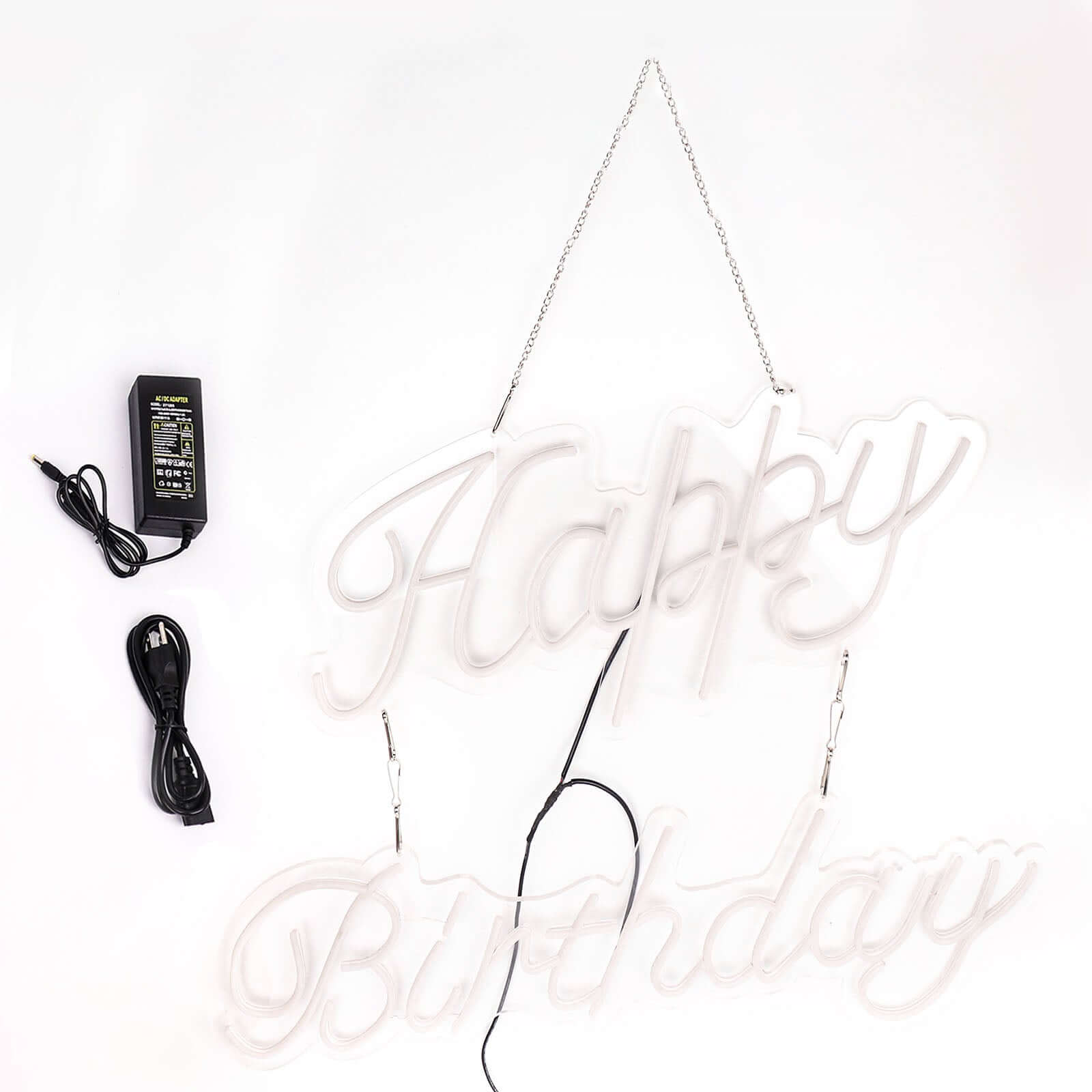 32" Happy Birthday Neon Light Sign, LED Reusable Wall Décor Lights With 5ft Hanging Chain