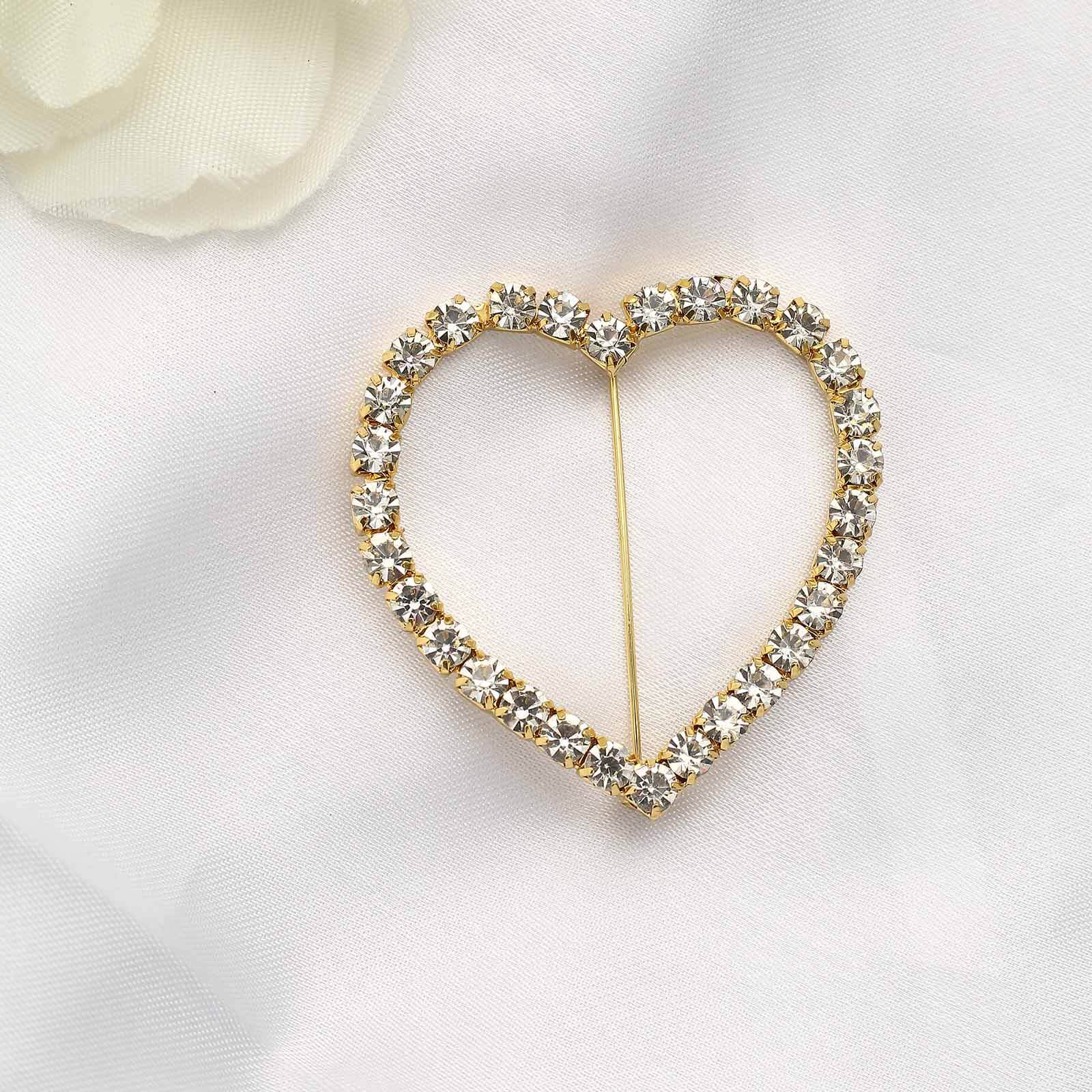 Rhinestone Chair Sash Band Buckle Gold 2" Heart Metal - Glittering Diamond Accent for Weddings & Special Events