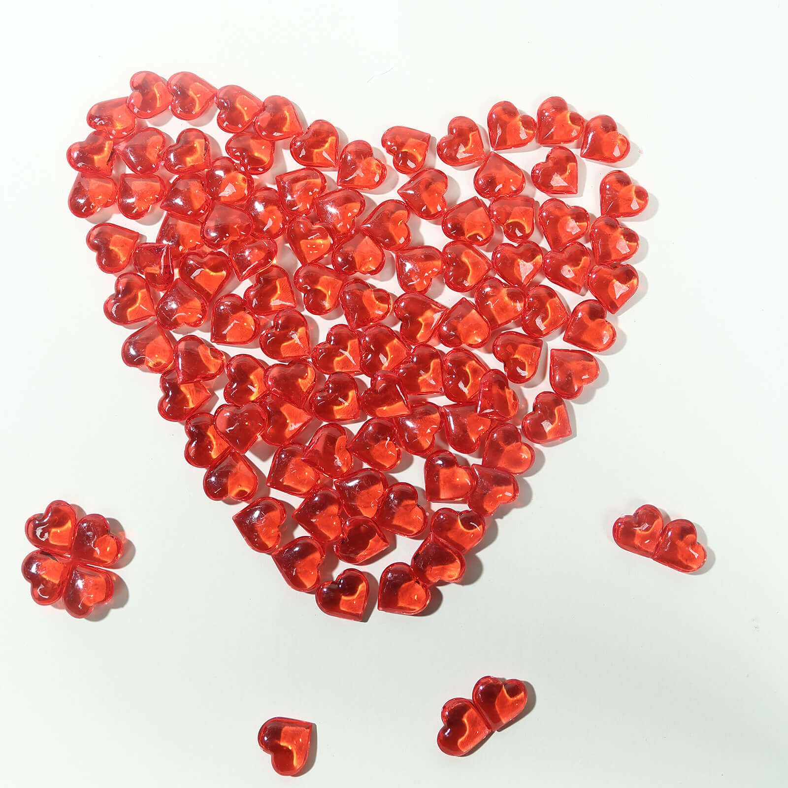 250 Pcs Acrylic Heart Diamond Gems Red Vase Fillers - Romantic Translucent Table Scatters for Valentine's Day & Events