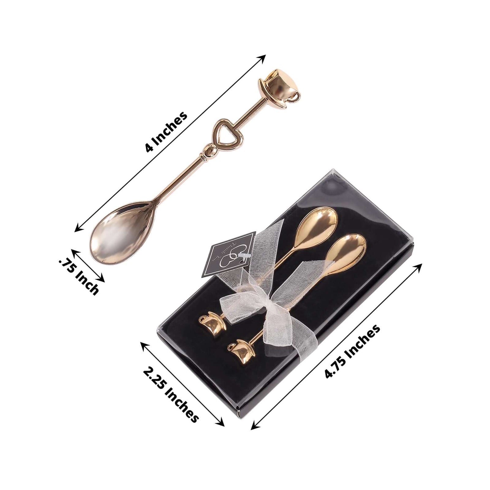 2 Pack 4" Gold Metal Couple Coffee Spoon Set Party Favors, Pre-Packed Wedding Souvenir Gift