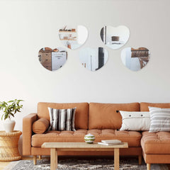 6-Pack Hanging Wall Decor Heart Glass Mirror Table Centerpiece - Reflective Decorative Display 10"