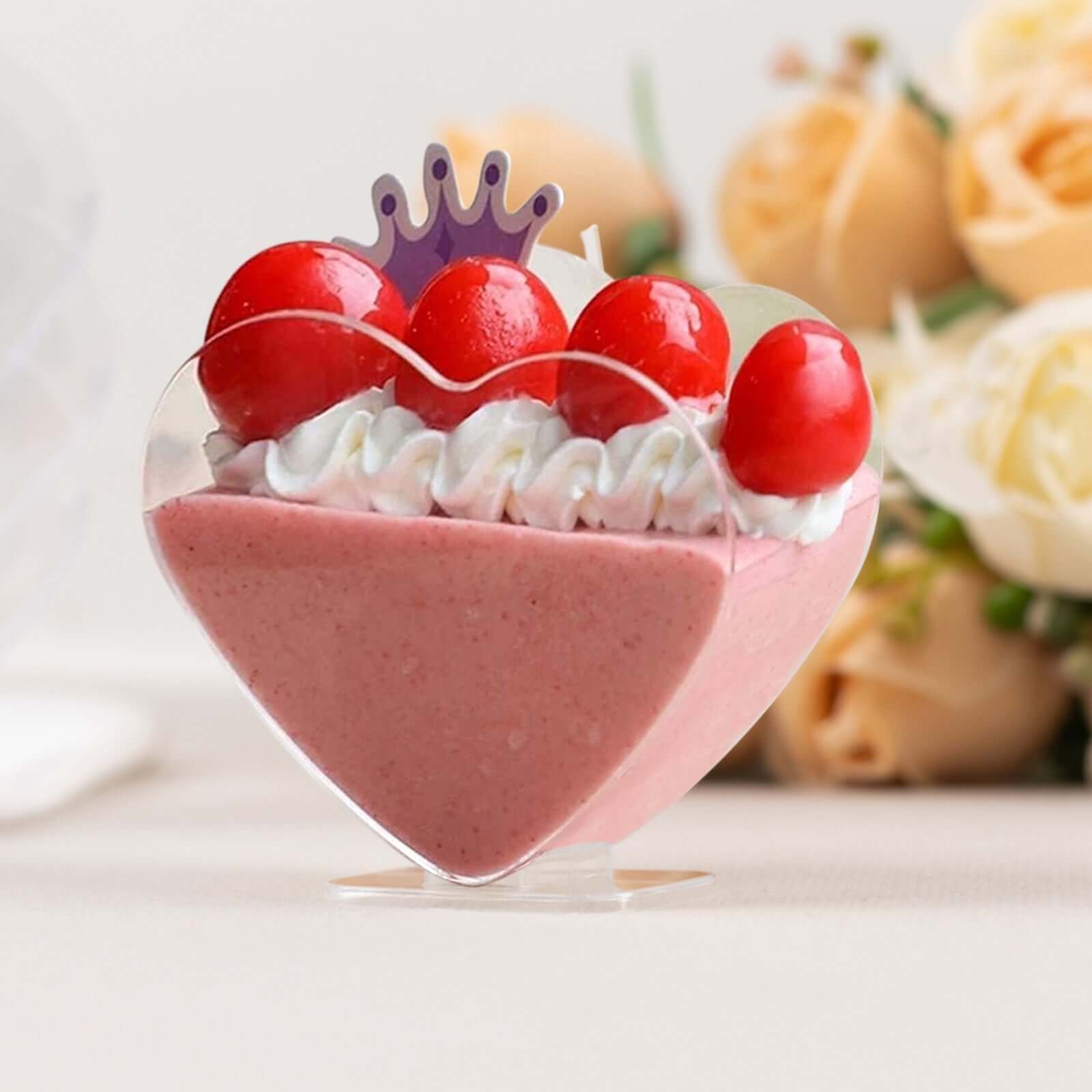 24-Pack Plastic Dessert Parfait Cups Heart-Shaped Clear with Spoons - Reusable and Disposable 2oz