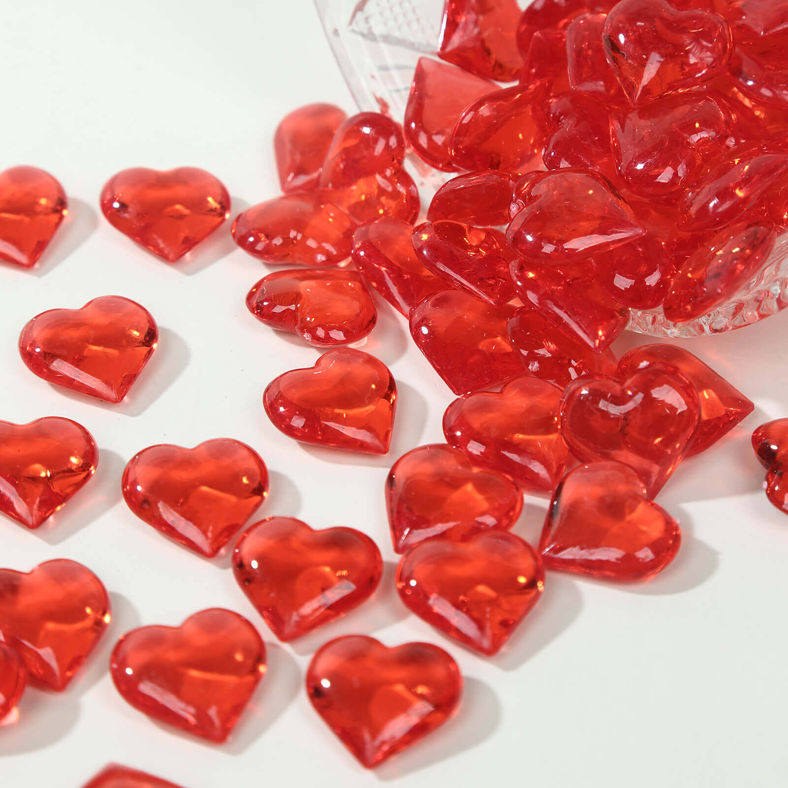 250 Pcs Acrylic Heart Diamond Gems Red Vase Fillers - Romantic Translucent Table Scatters for Valentine's Day & Events