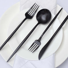 50-Pack Plastic Utensil Set Black - Premium Disposable Heavy Duty Sleek Flatware for Events