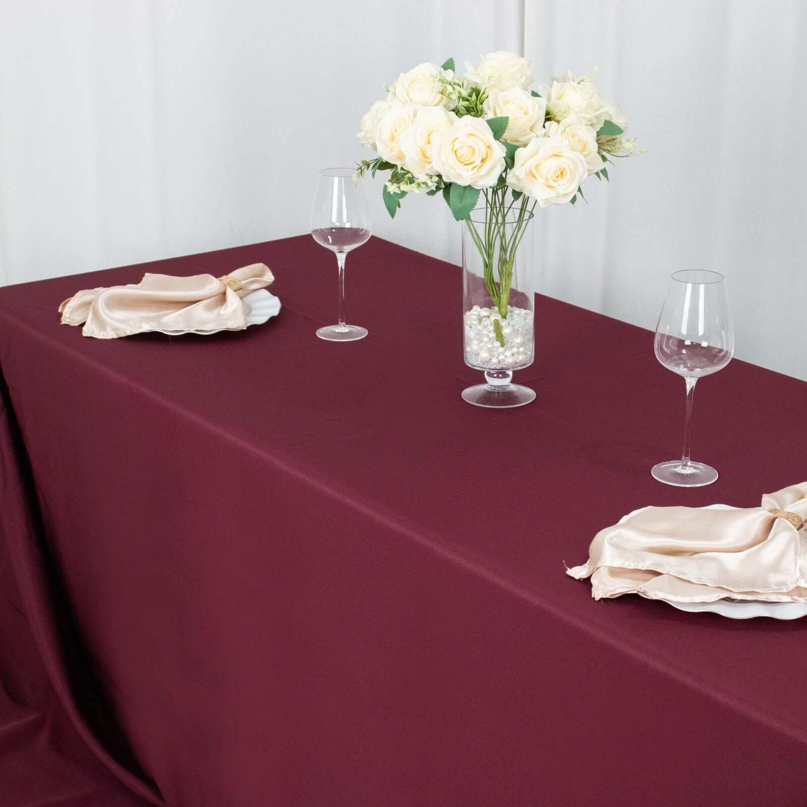 Premium Polyester 90"x156" Rectangle Tablecloth Burgundy - Seamless 220GSM Stain-Resistant Table Cover
