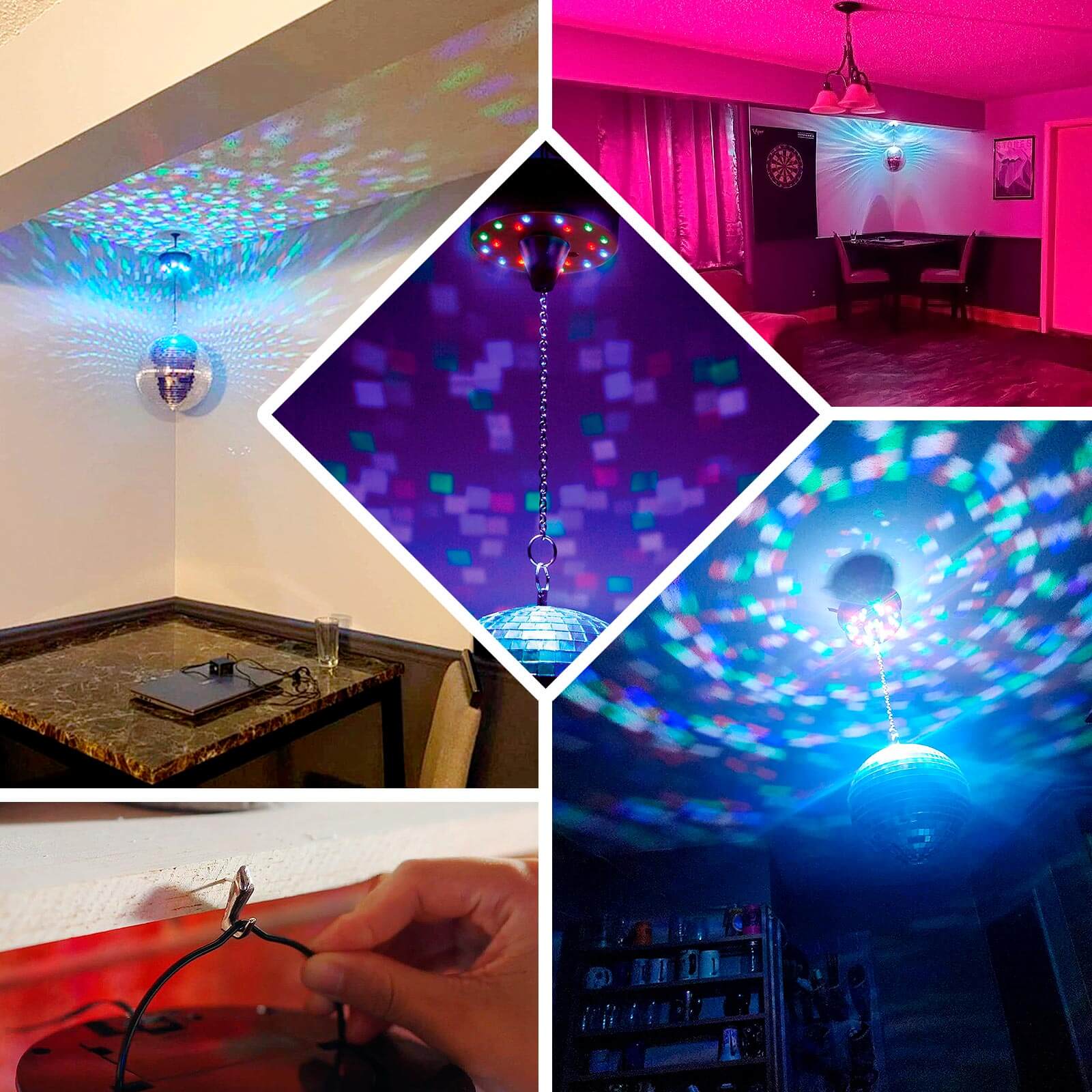18 LED Light Rotating Heavy Duty Motor For Hanging Mirror Disco Ball, 5 RPM Battery Operated Motor With 8" Hanging Chain