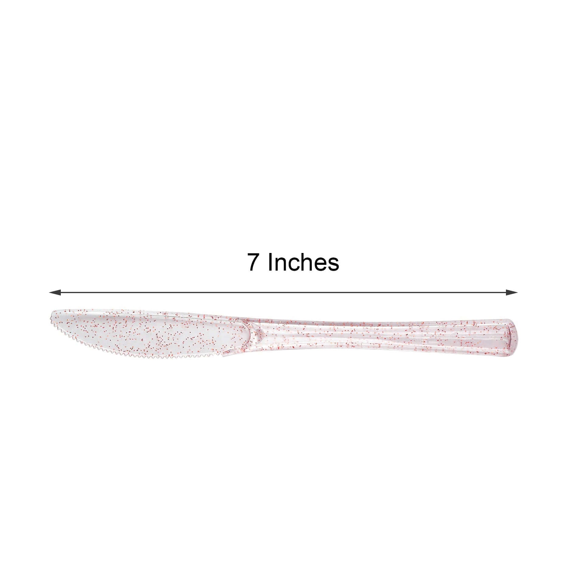 25-Pack Plastic Knives Transparent Blush Glitter Classic Heavy Duty - Decorative Disposable Cutlery 7"