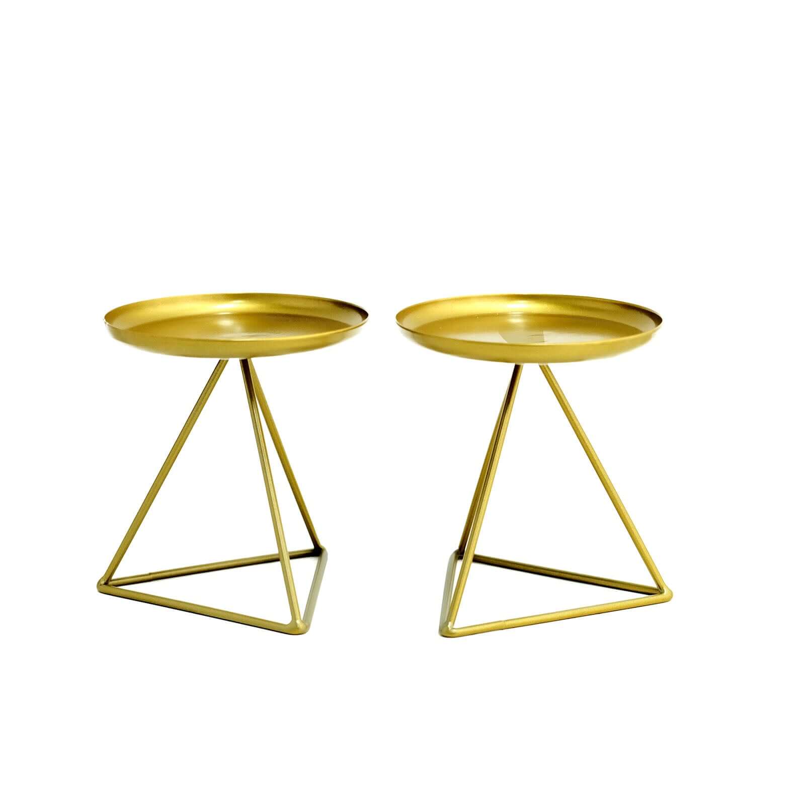 2-Pack Pillar Candle Holders Gold Metal Geometric Triangle Base Design - Decorative Centerpiece 5"