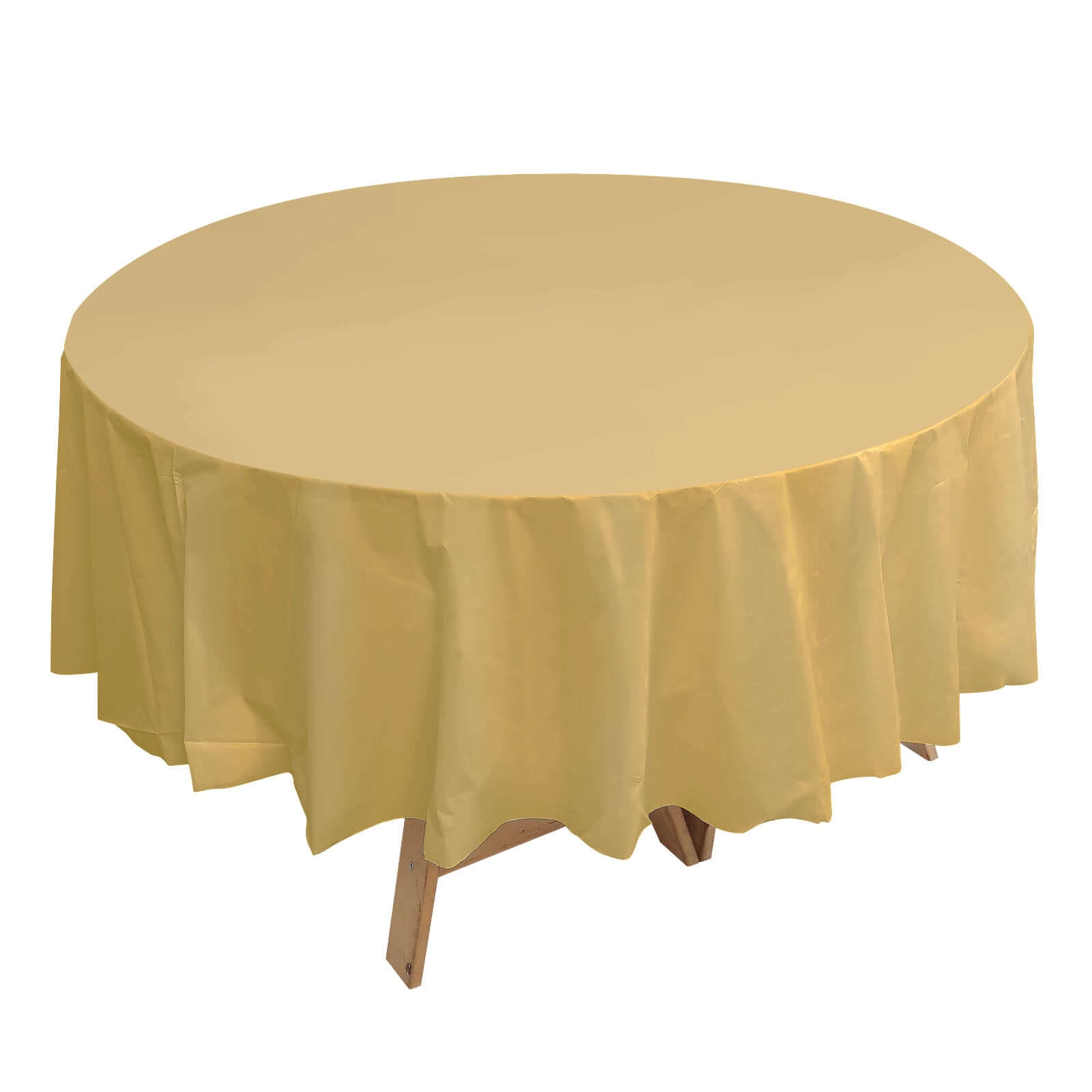 5-Pack Plastic Table Covers Gold Round - Durable PVC Disposable Tablecloths for Events 84"