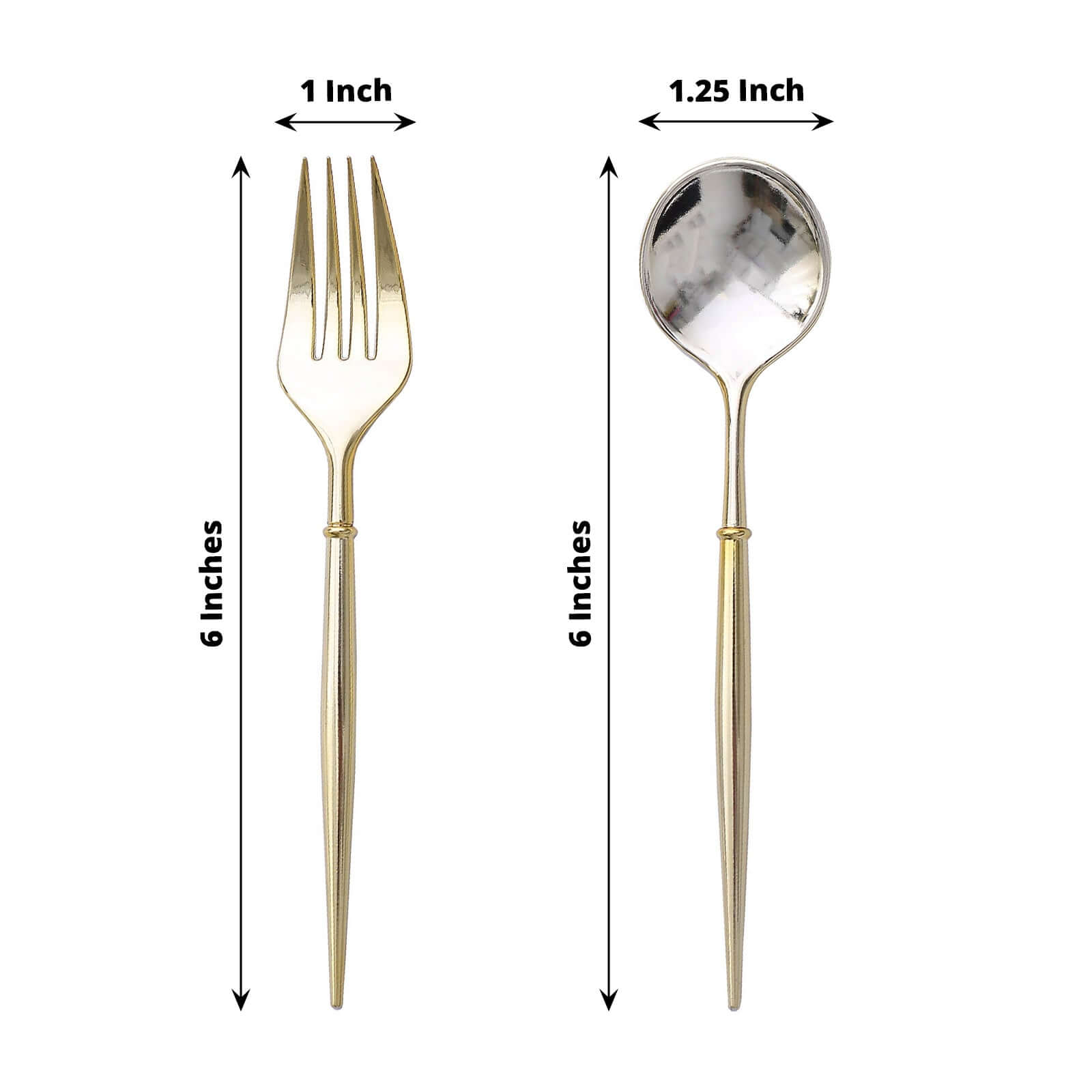24-Pack Plastic Fork and Spoon Set Metallic Gold - Heavy Duty Disposable Modern Utensils 6"