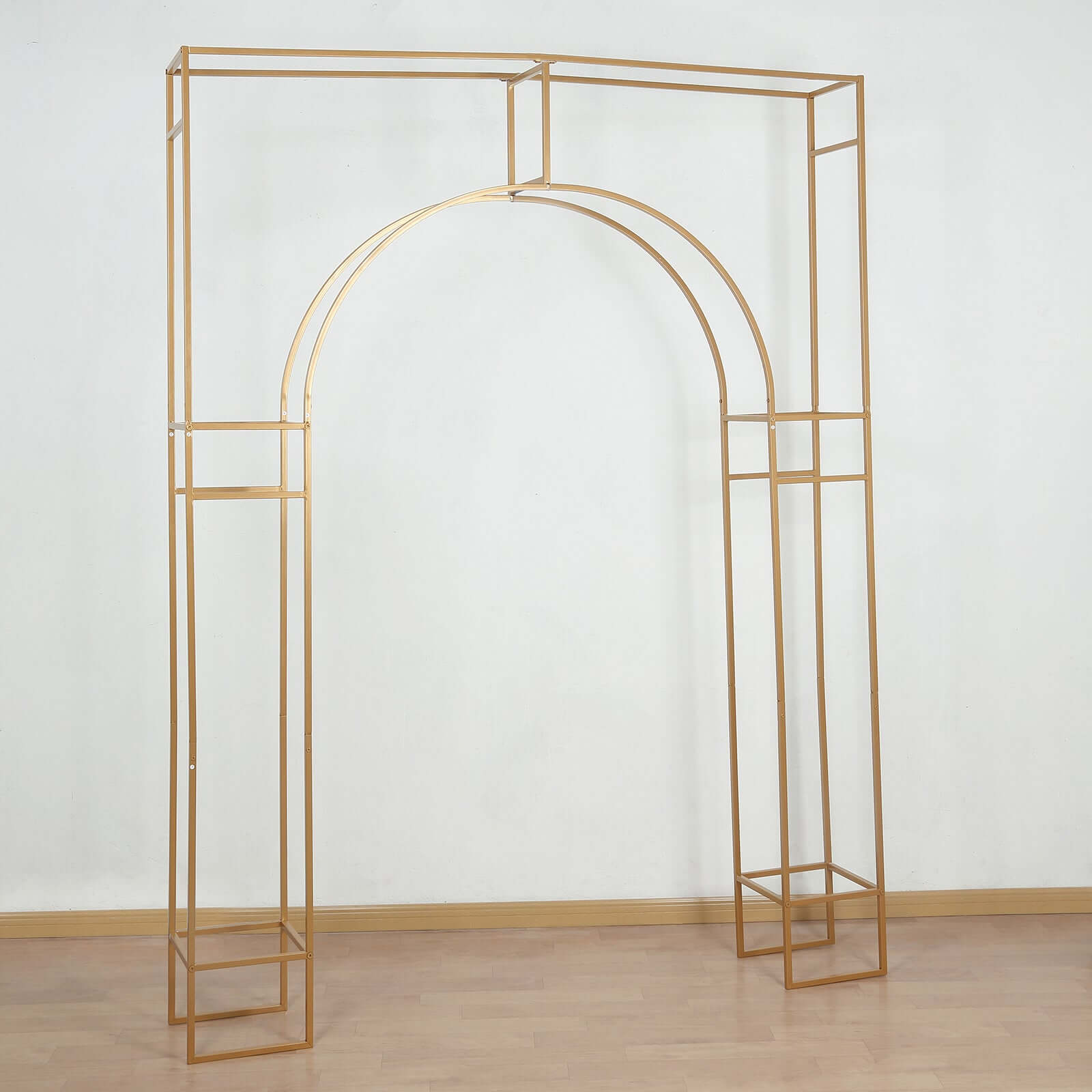 8ft Heavy Duty Gold Metal Rectangular Wedding Arch in Arc de Triomphe Style, 3D Floral Balloon Frame Backdrop Stand