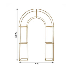 7.5ft Gold 3D Metal Wedding Arch Backdrop Stand with Round Top, Heavy-Duty Floral Balloon Frame for Elegant Parties
