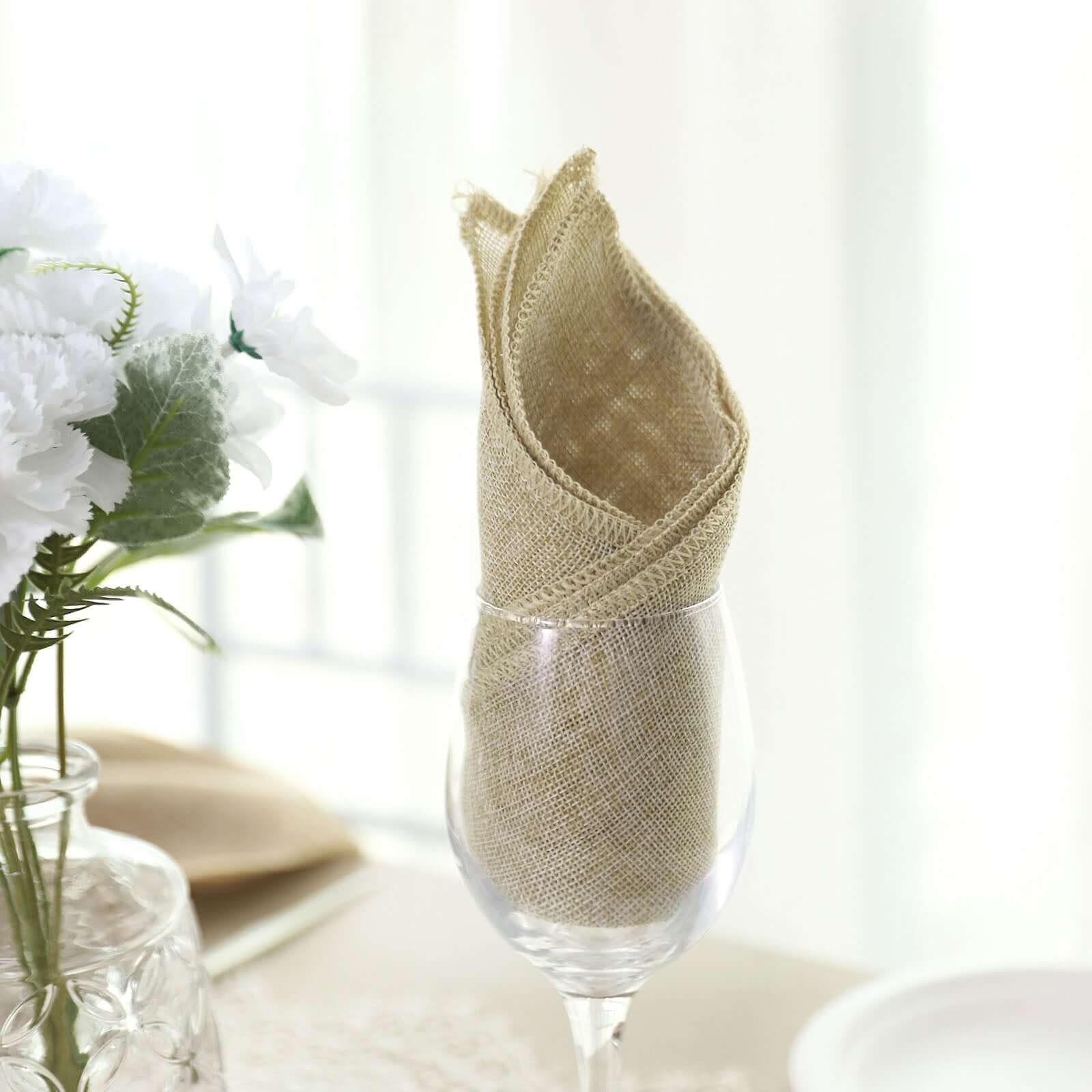 5 Pack Faux Jute 19"x19" Napkins Natural - Authentic Burlap Look Cloth Napkins