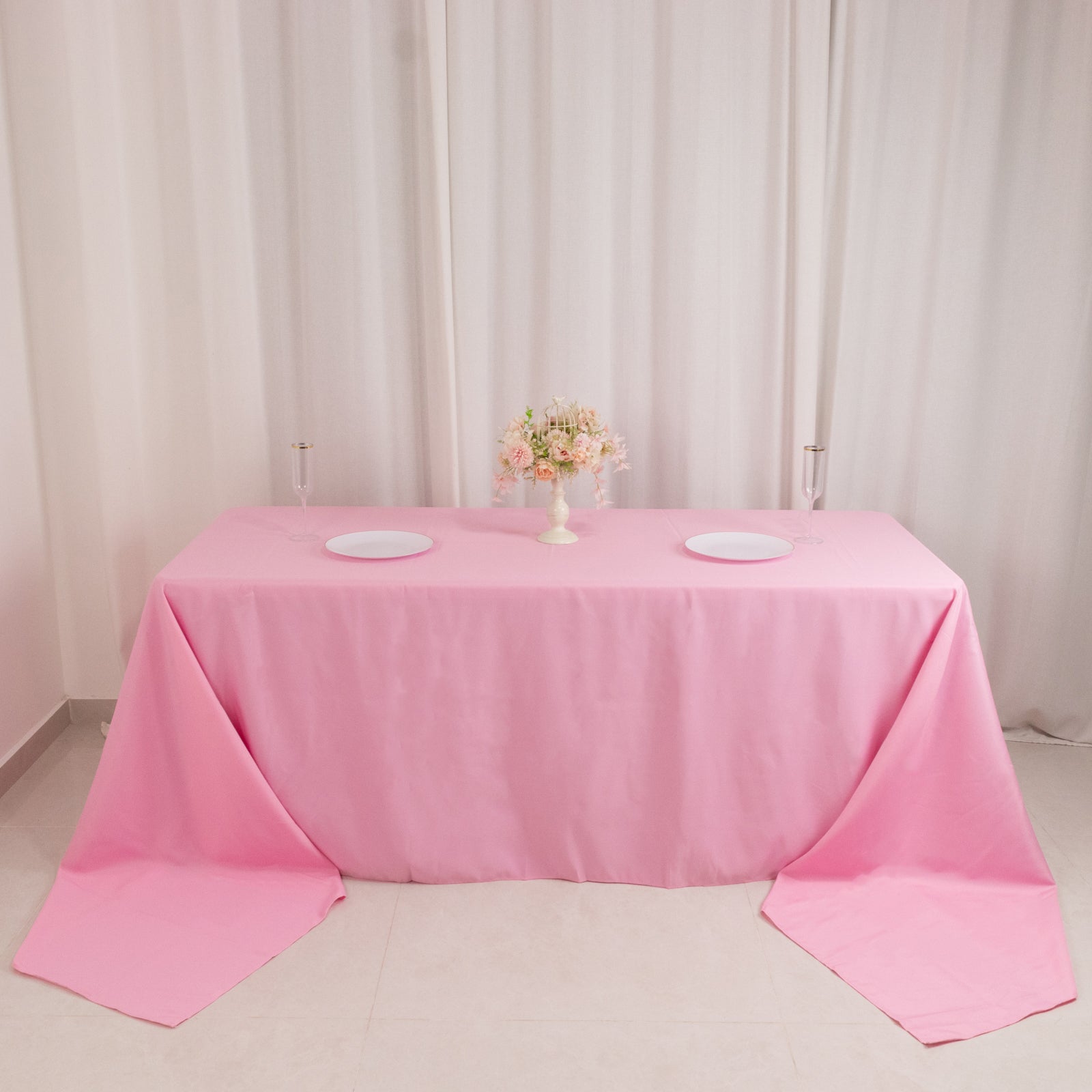 Premium Polyester 90"x156" Rectangle Tablecloth Pink - Seamless 220GSM Stain-Resistant Table Cover