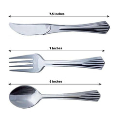 24-Pack Plastic Utensil Set Silver Heavy Duty with Fluted Handles - Durable Disposable Silverware 6", 7"