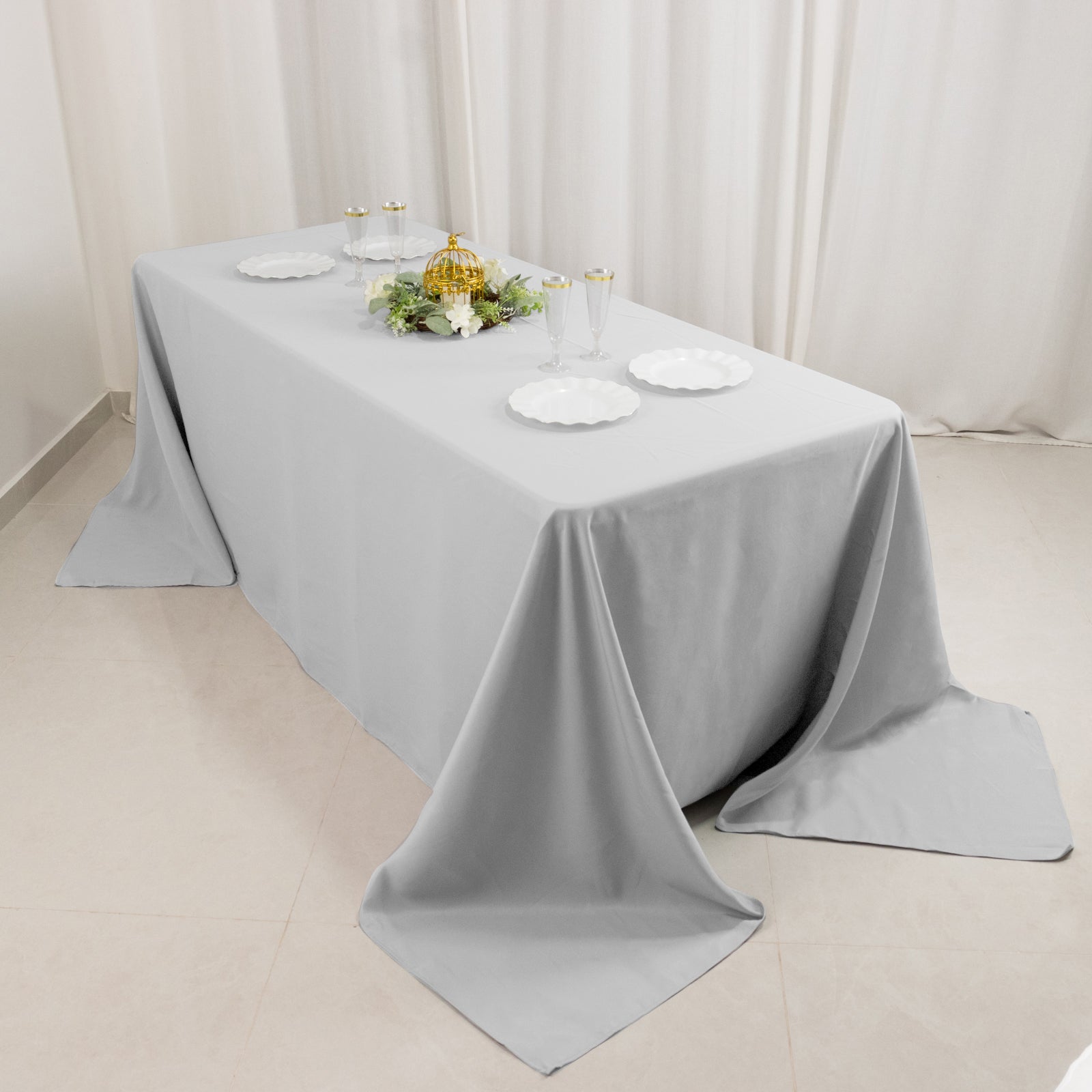 Premium Polyester 90"x132" Rectangle Tablecloth Silver - Seamless 220GSM Stain-Resistant Table Cover