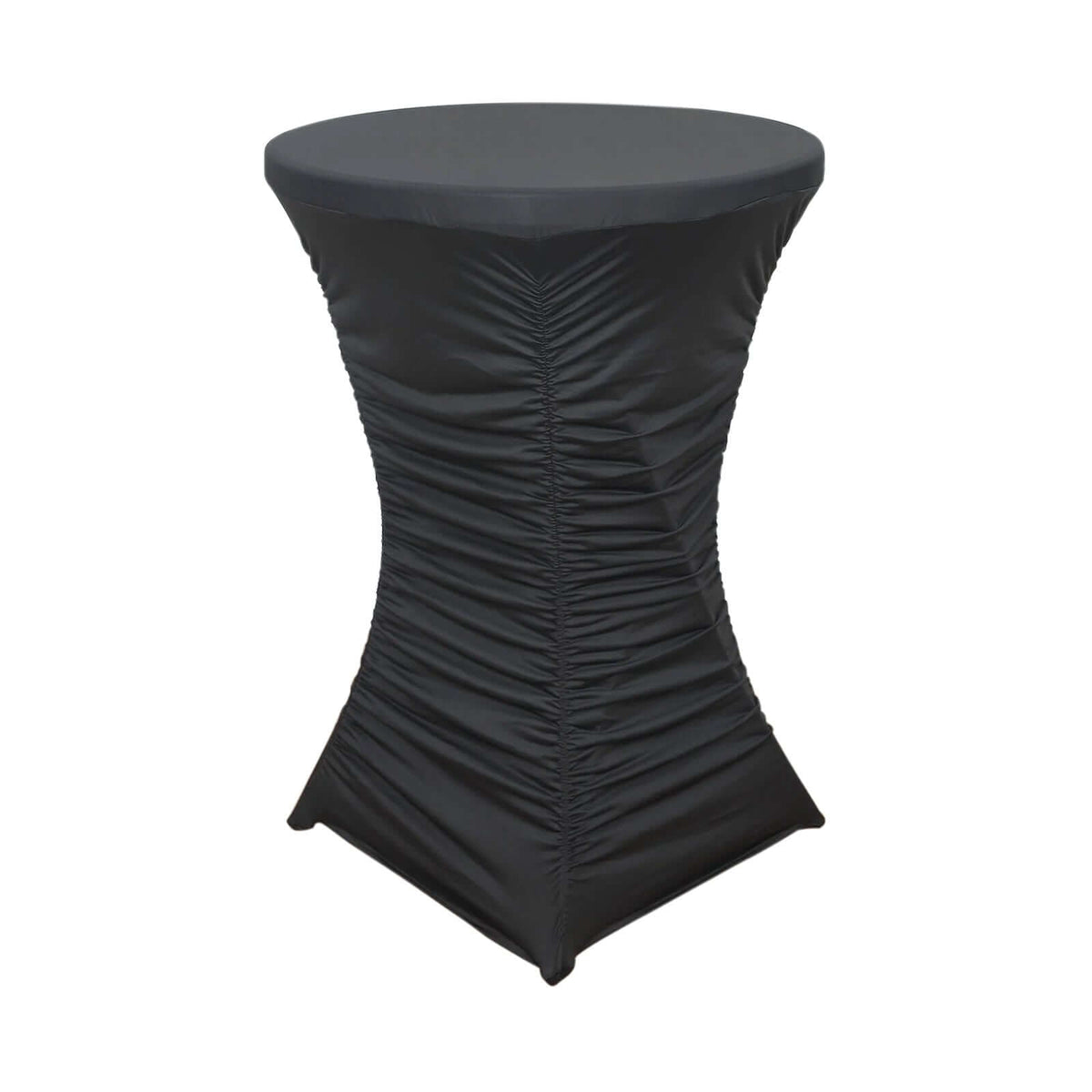 Heavy Duty Spandex 30" Fitted Round Cocktail Table Cover Black Ruched Pleated - Durable Stretch Design