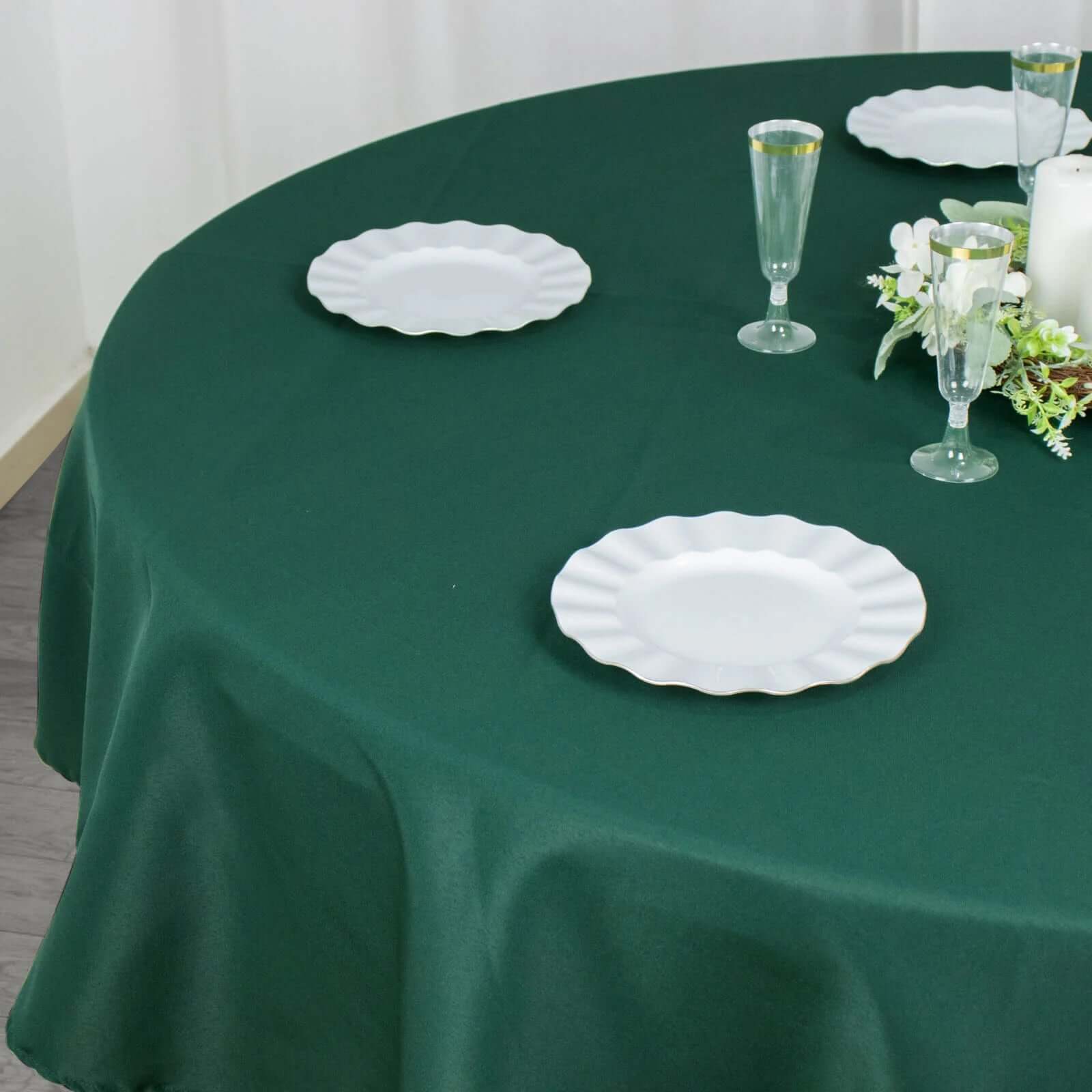 Premium Polyester 90" Round Tablecloth Hunter Emerald Green - Stain and Wrinkle-Resistant Design with 220GSM Thickness Table Cover