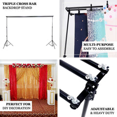 8ftX10ft Metal Triple Crossbar Adjustable Photography Backdrop Stand