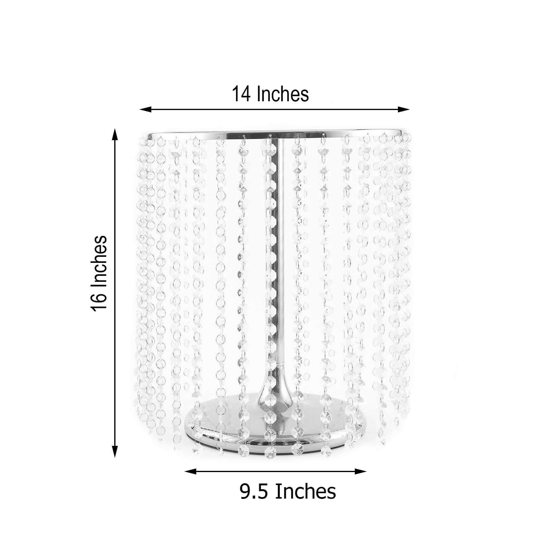 Metal Cake Stand Round Design Metallic Silver with Crystal Chains 14" Dia - Cupcake Dessert Pedestal 16"Tall