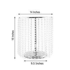 Metal Cake Stand Round Design Metallic Silver with Crystal Chains 14" Dia - Cupcake Dessert Pedestal 16"Tall