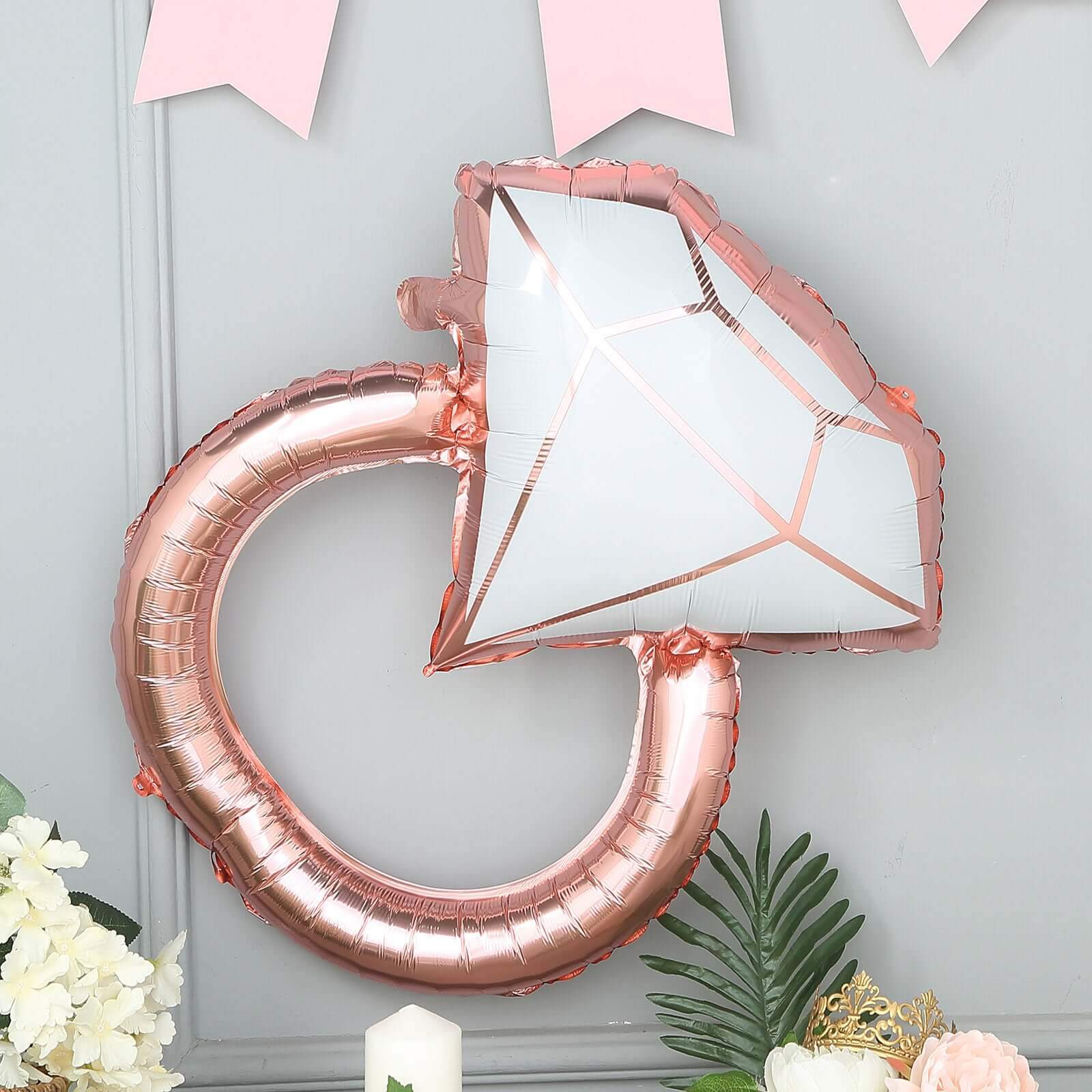 26" Giant Rose Gold White Diamond Ring Mylar Foil Helium Air Balloon