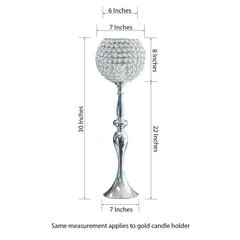 Acrylic Crystal Beaded Goblet Candle Holder Silver - Exquisite Flower Ball Centerpiece Stand for High-End Event Styling 30"