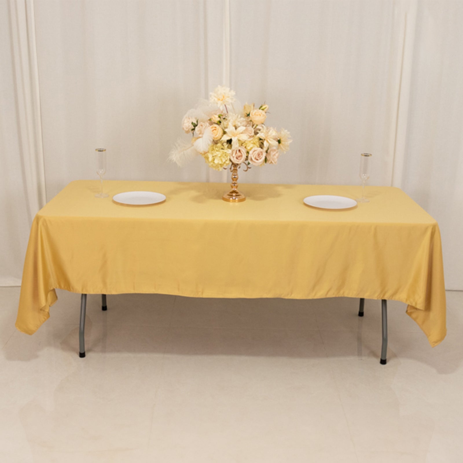Lamour Satin 60"x102" Rectangle Tablecloth Champagne - Durable & Silky Soft Feel Table Cover