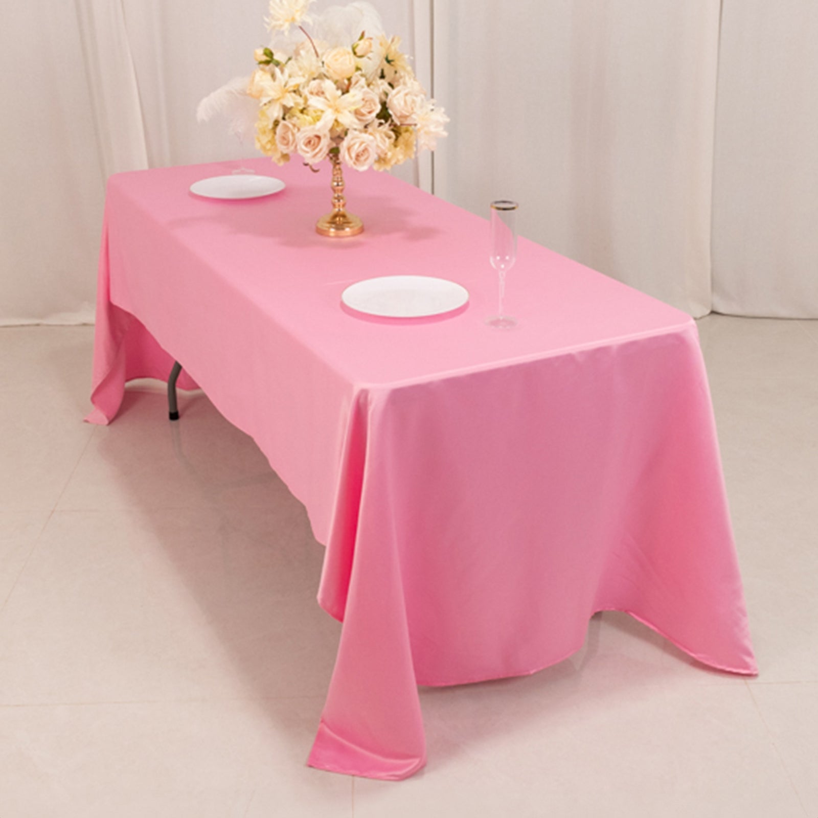 Lamour Satin 60"x126" Rectangle Tablecloth Pink - Soft & Silk-Like Table Cover