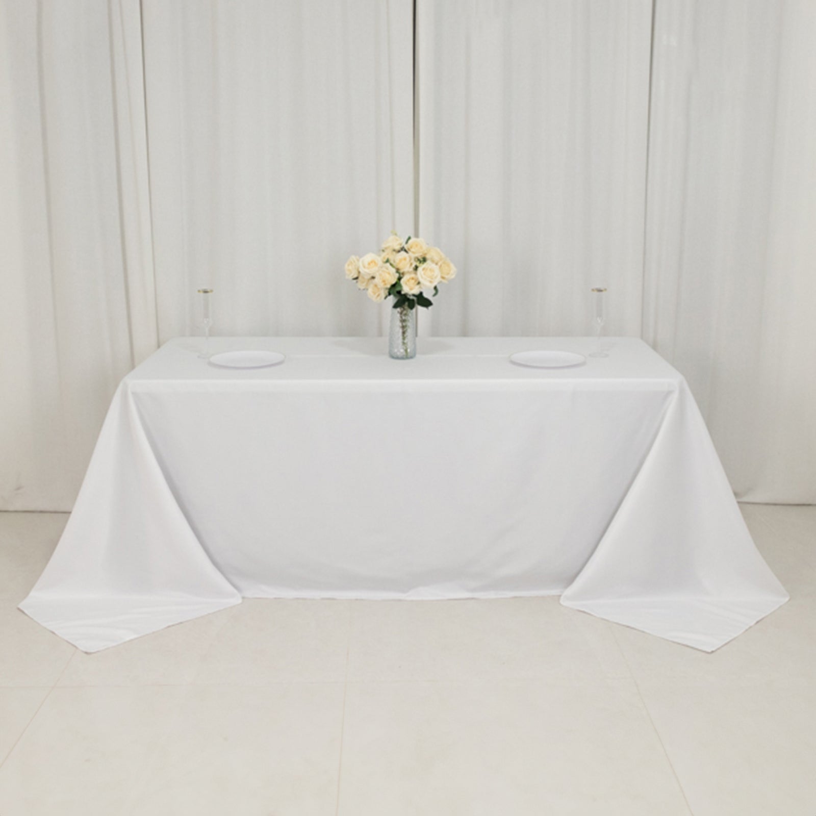 Fire Retardant Premium Polyester 90"x132" Rectangular Tablecloth White - Stylish High-Performance Seamless Table Cover for Large Gatherings