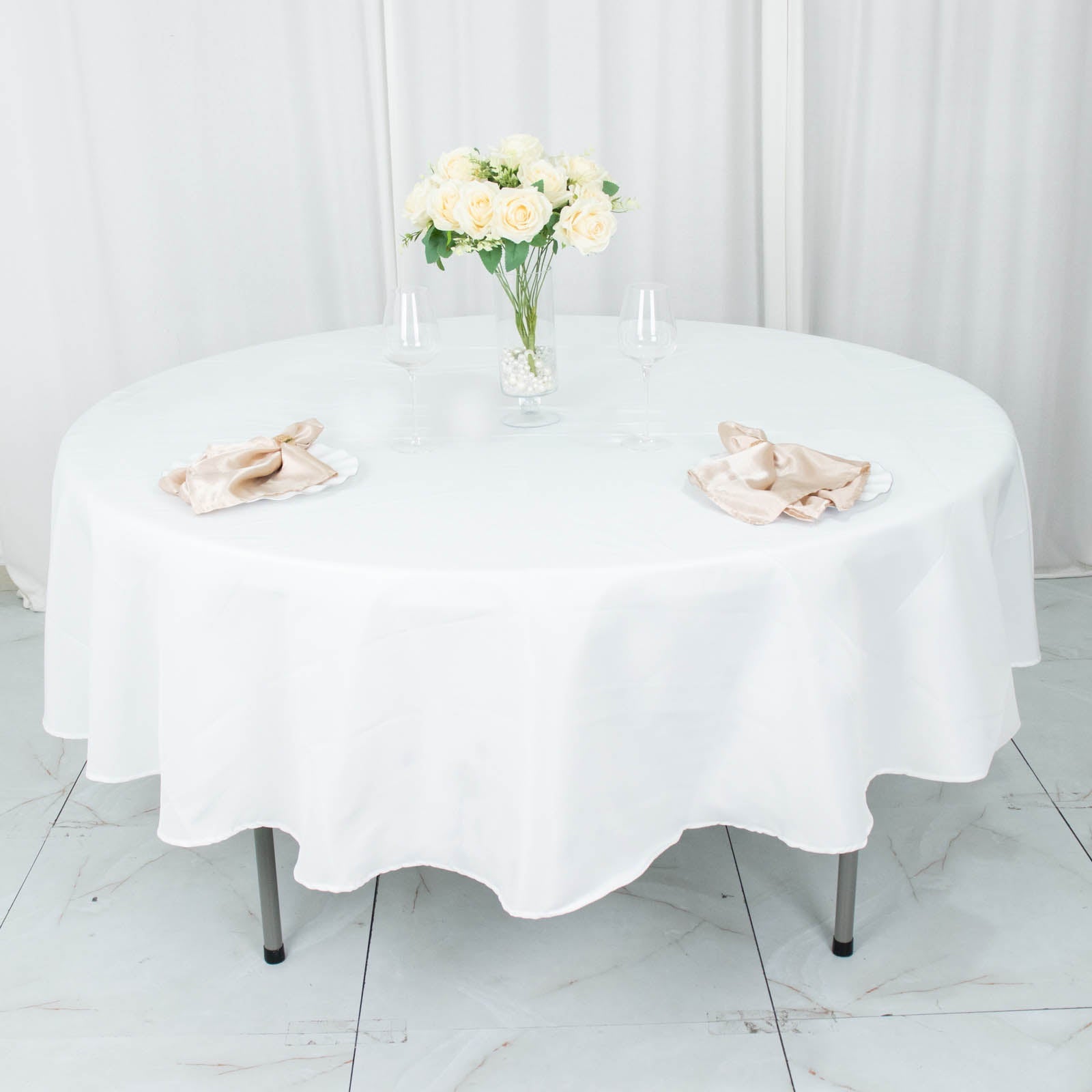 Fire Retardant Premium Polyester 90" Round Tablecloth White - Stylish High-Performance Table Cover for Large Gatherings