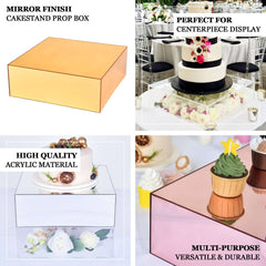 Acrylic Cake Box Stand Pedestal Riser Mirror Finish Gold - Display for Desserts and Events 14"x14"