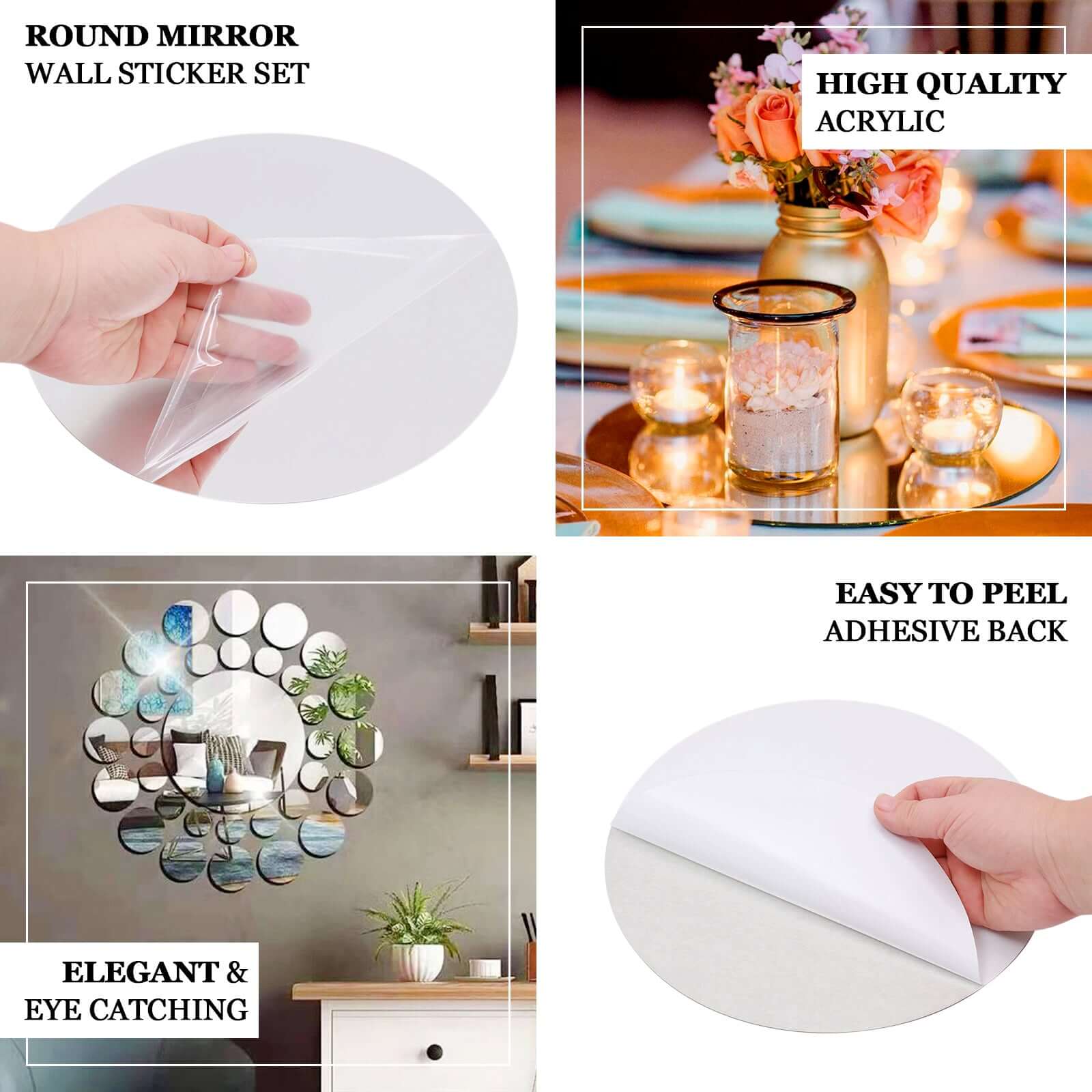 12 Pack Round Acrylic Mirror Wall Stickers, 8" Removable Wall Decals For Home Decor